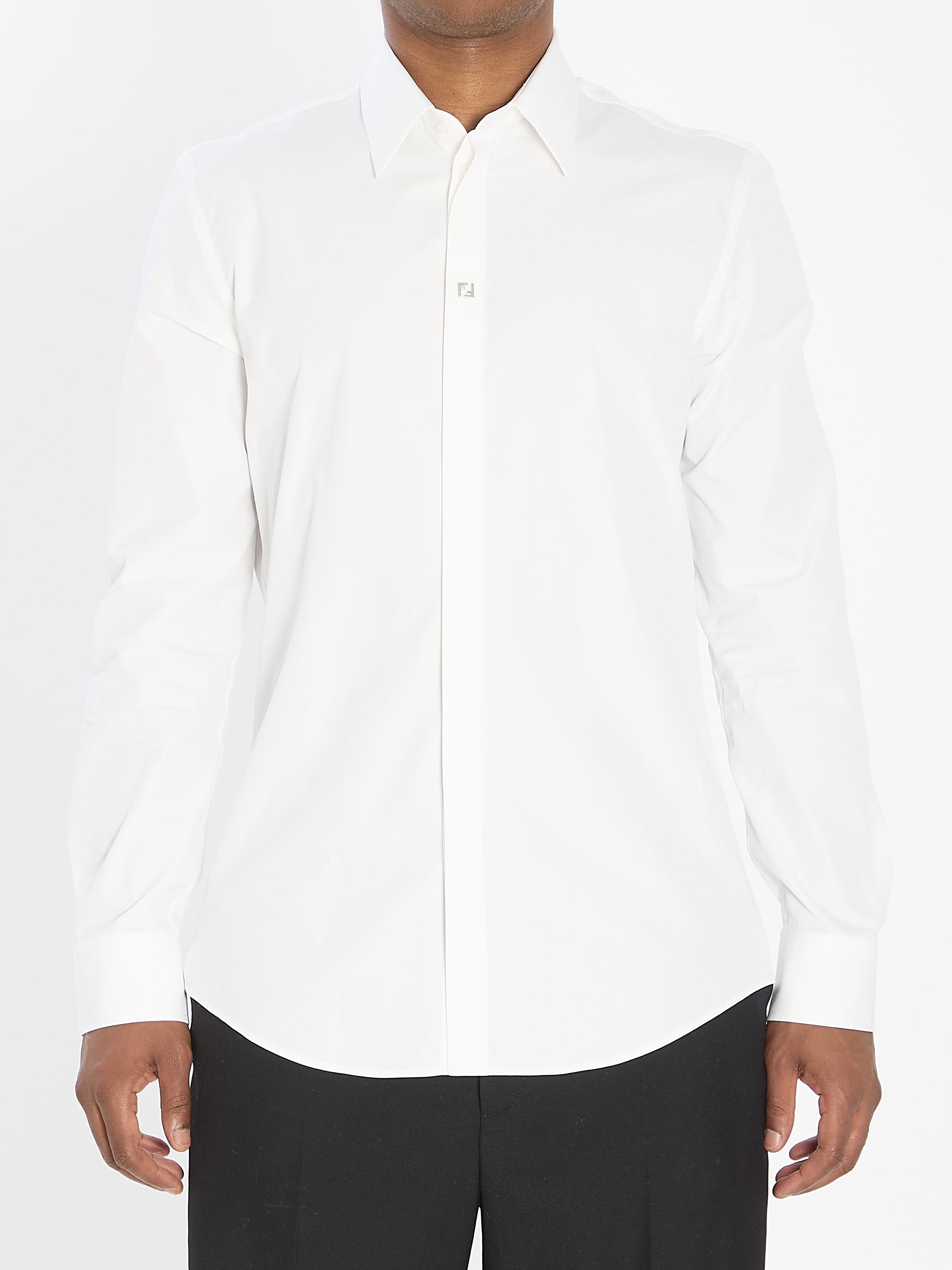 FENDI Cotton Shirt with Semi-Spread Collar - Regular Fit