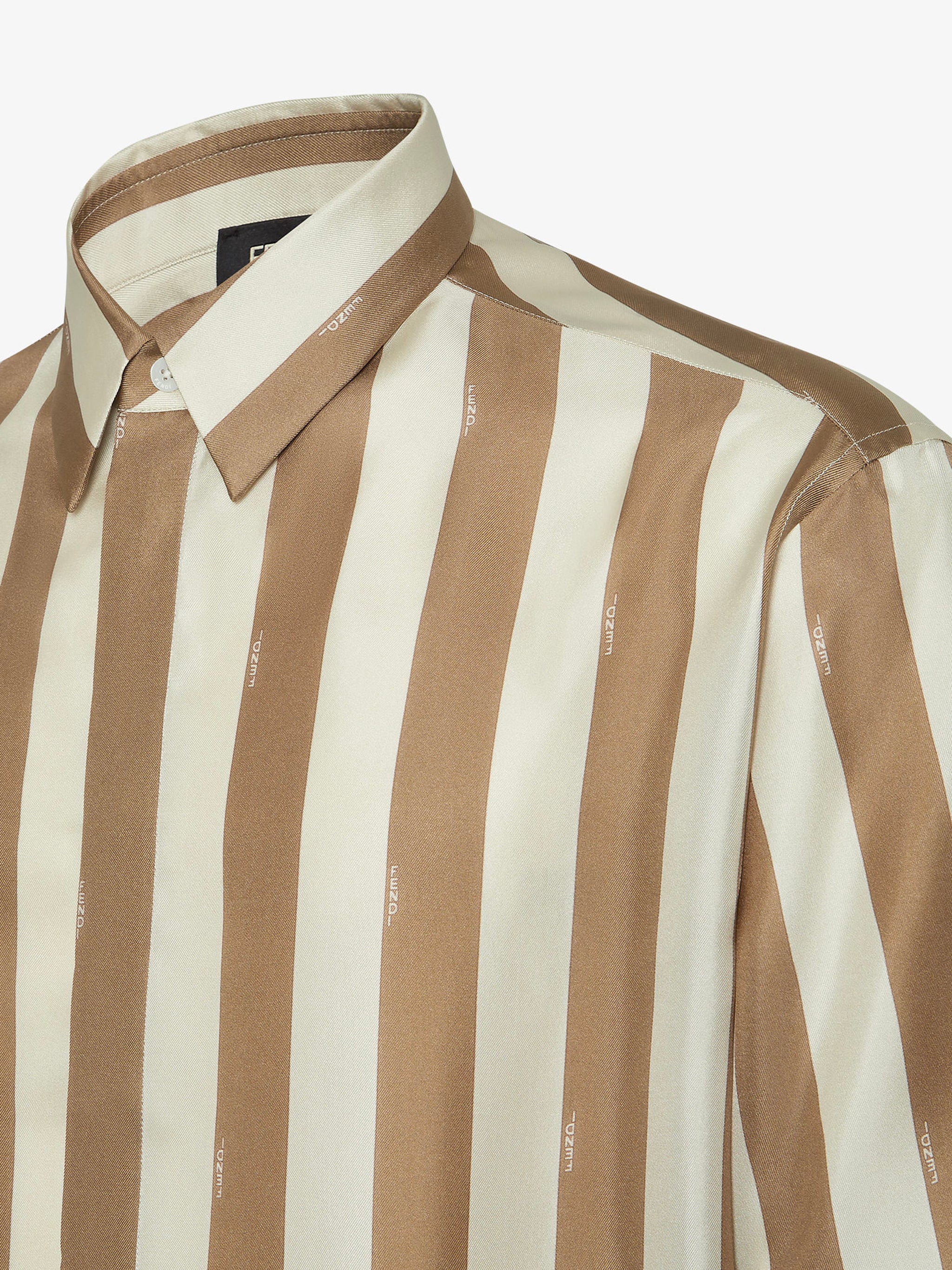 FENDI Silk Pequin Striped Shirt with Half-Italian Collar - Regular Fit