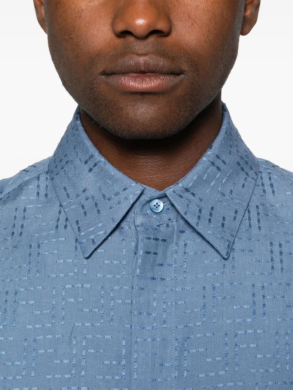 FENDI Short Sleeve FF Jacquard Linen Shirt