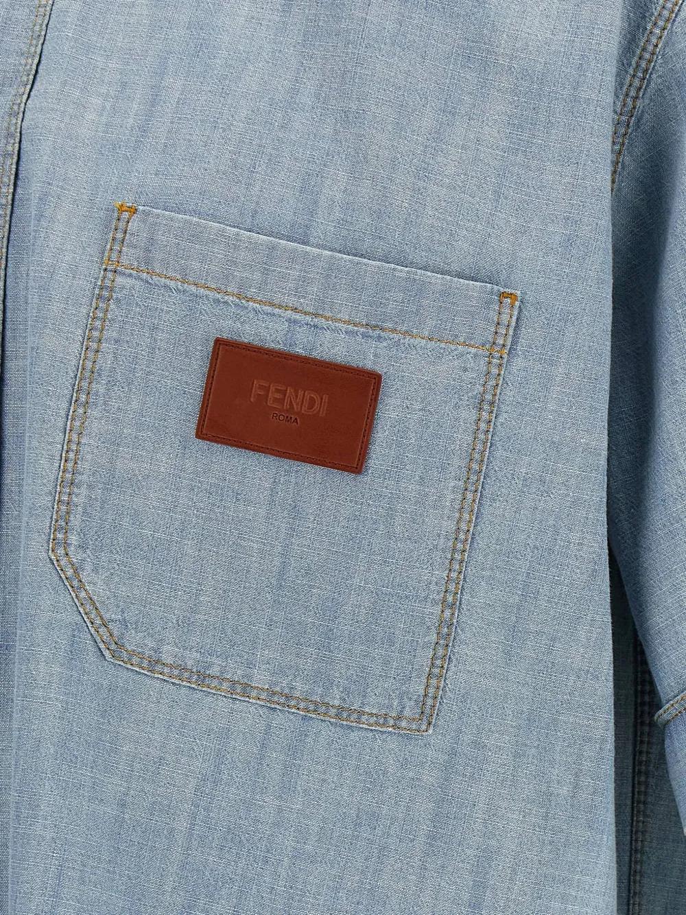 FENDI Short Sleeve Chambray Button-Down Shirt