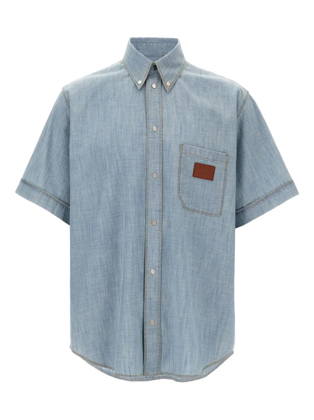 FENDI Short Sleeve Chambray Button-Down Shirt