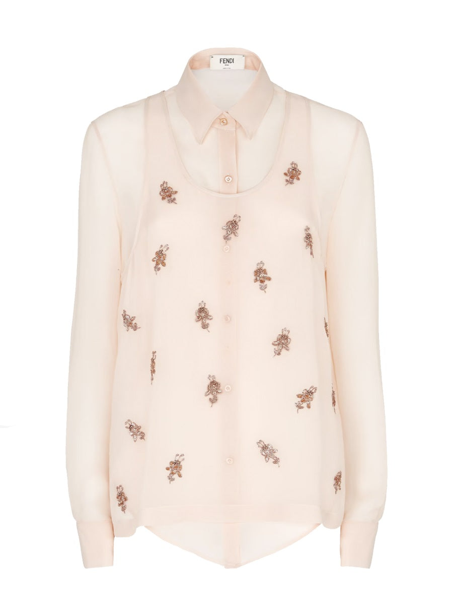 FENDI Embroidered Georgette Top
