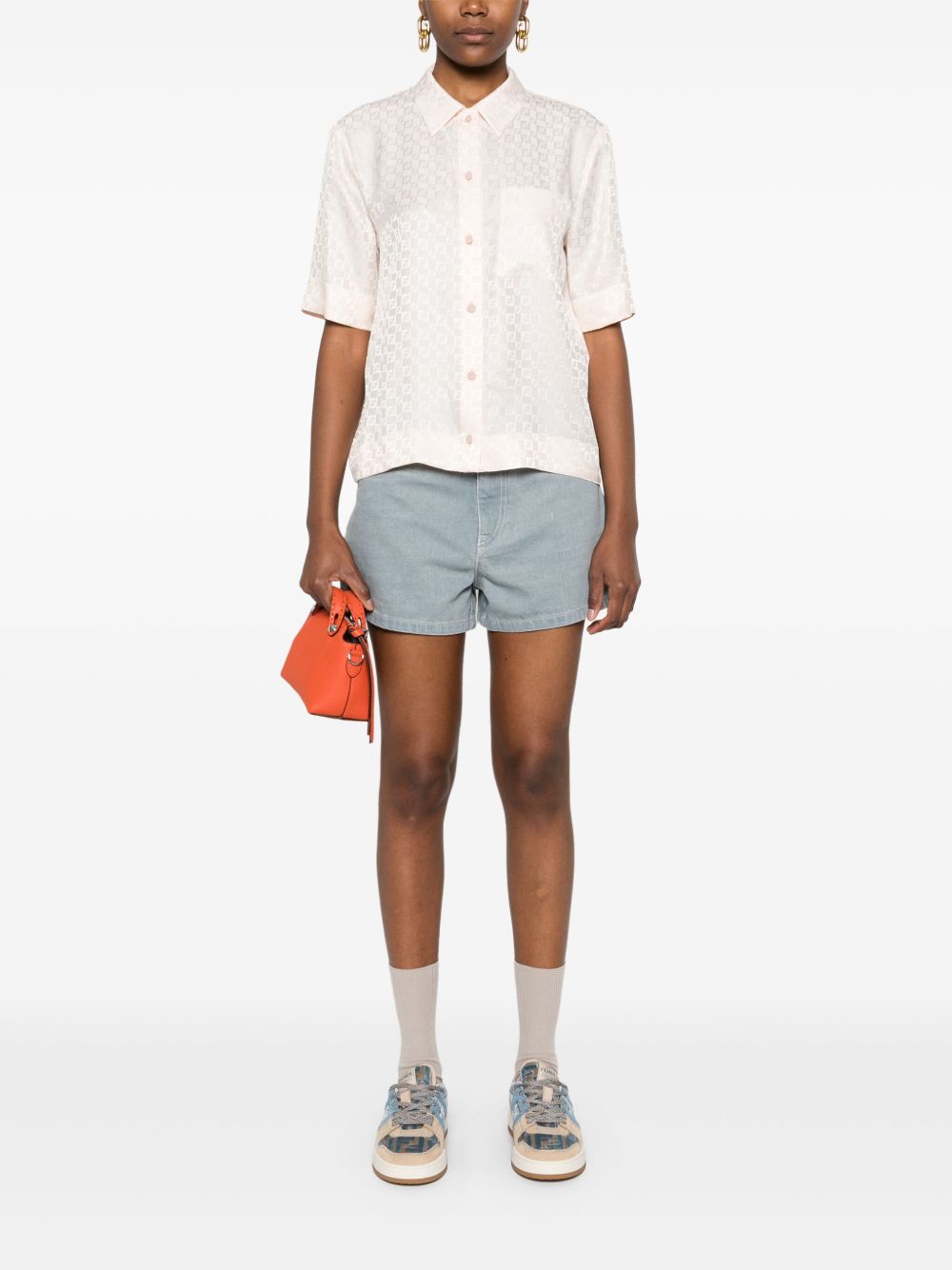 FENDI Front Button Placket Chest Pocket Shirt with Pointed Collar - Women's SS25