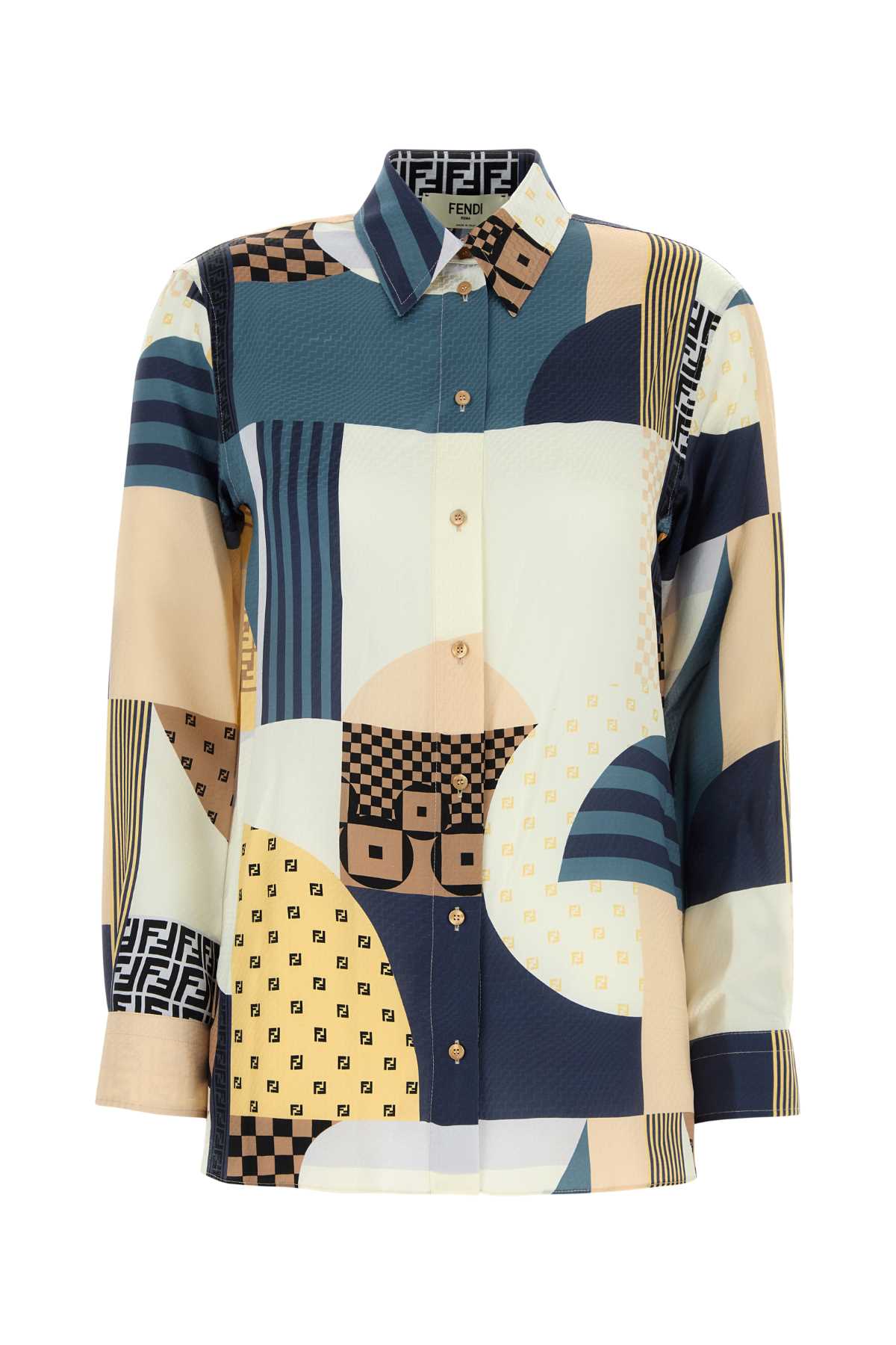 FENDI Patchwork Crepe Satin Shirt