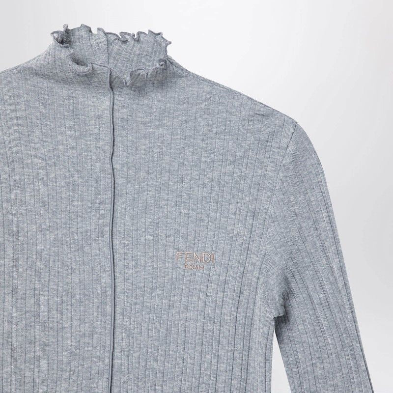 FENDI Slim Fit Cotton Turtleneck Sweater with Logo