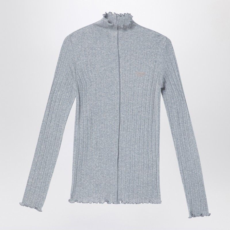 FENDI Slim Fit Cotton Turtleneck Sweater with Logo