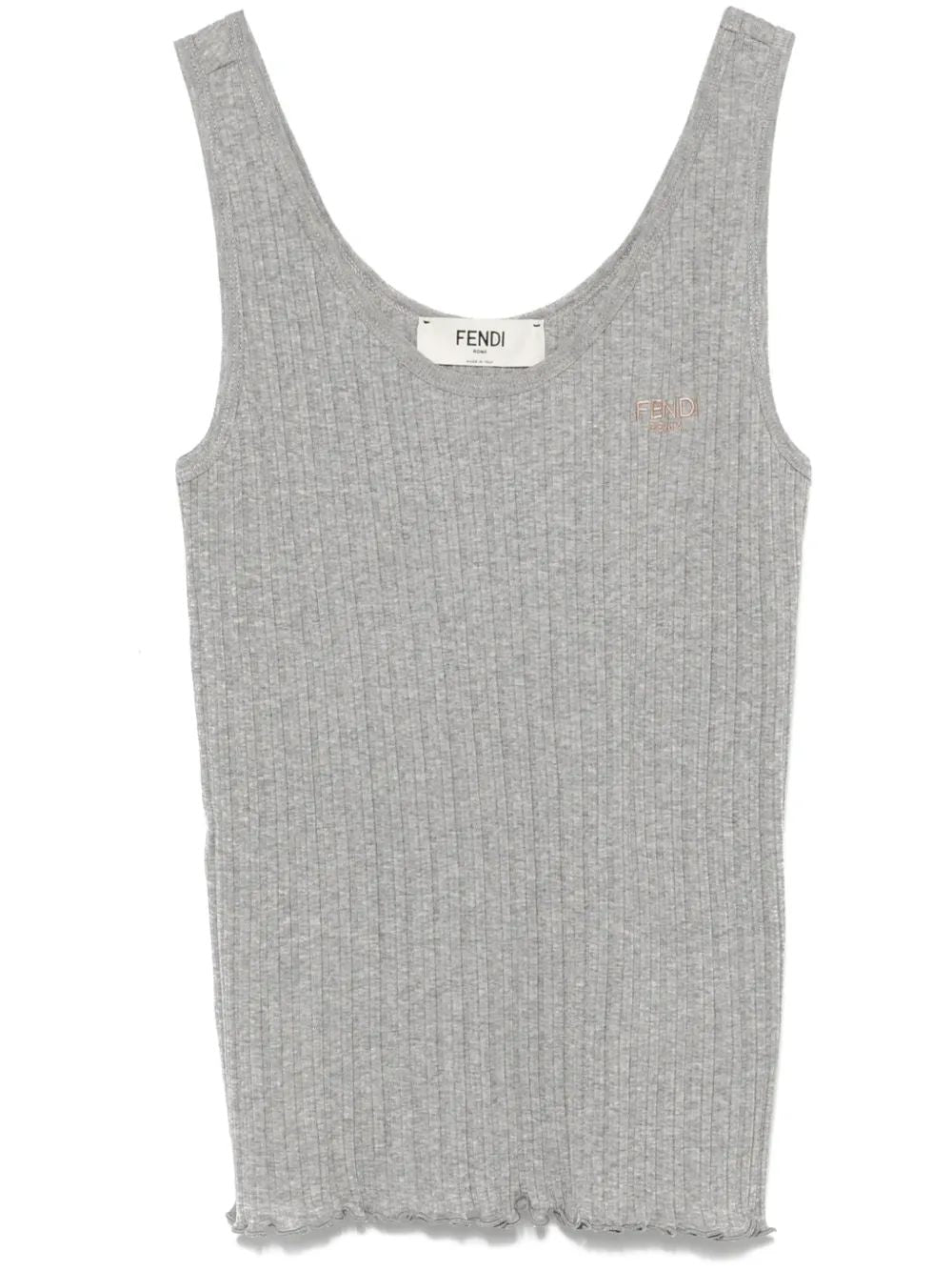 FENDI Women's Cotton Tank Top with Scalloped Edges