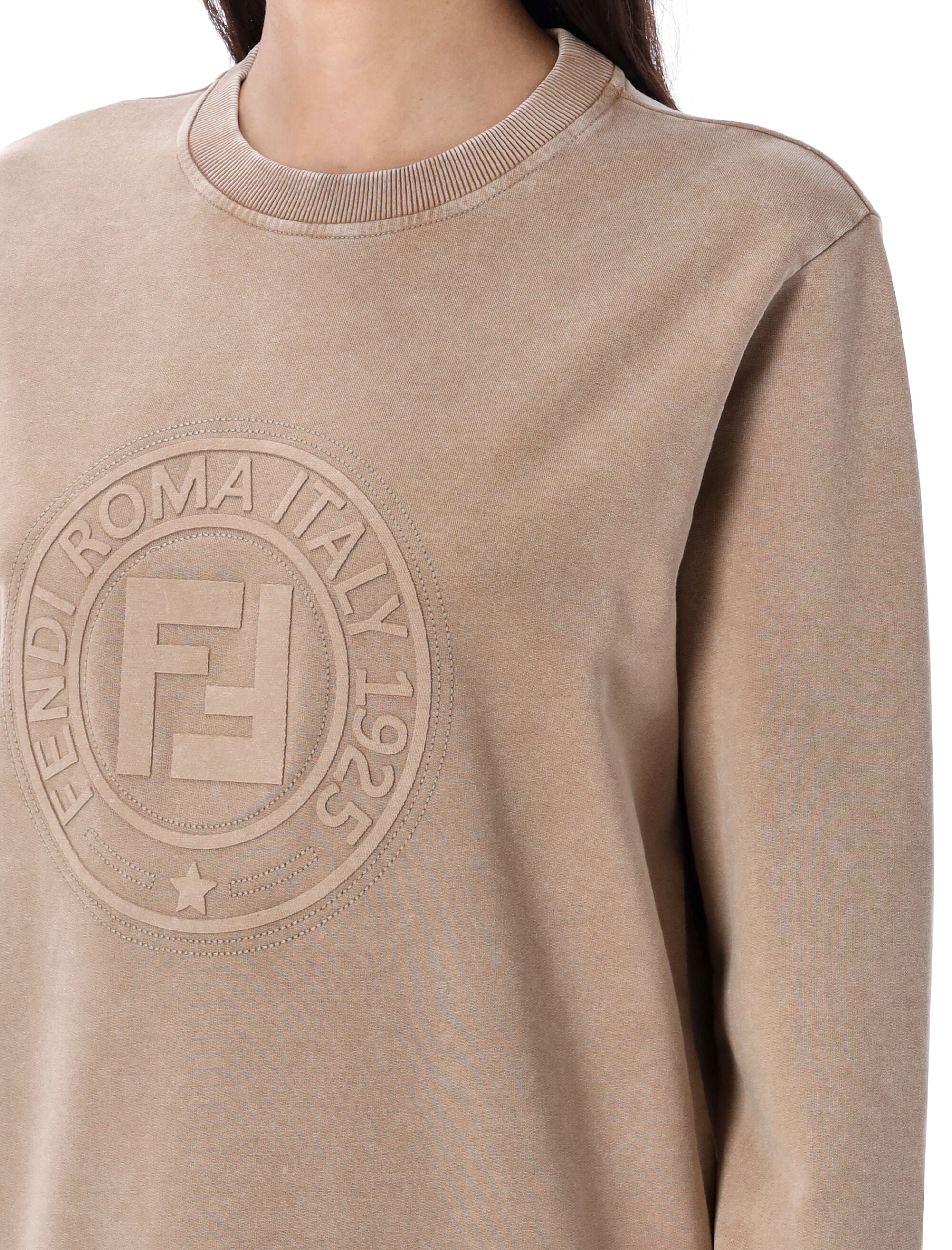 FENDI Crew Neck Women's Sweatshirt with Vintage Effect - Size S