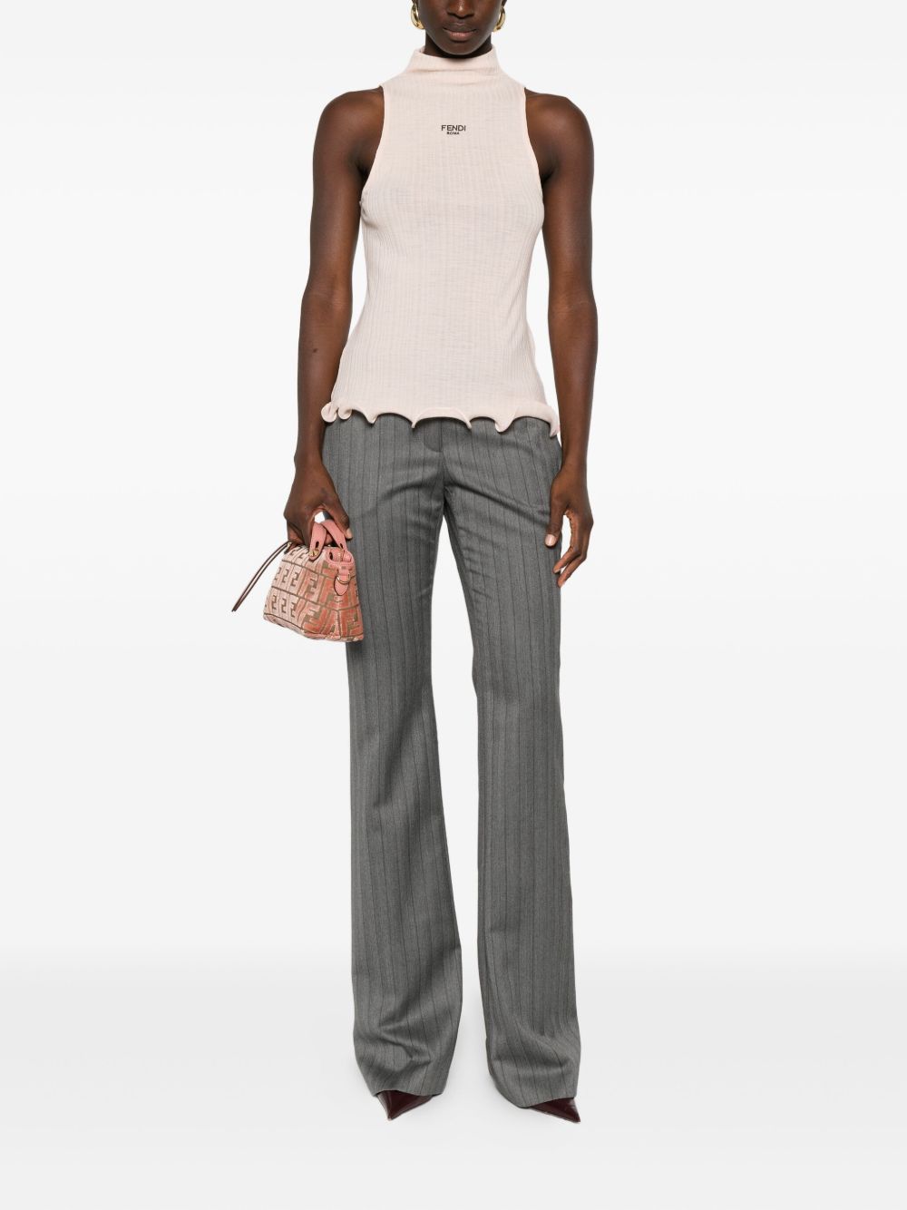 FENDI Mock Neck Sleeveless Top with Flared Hem