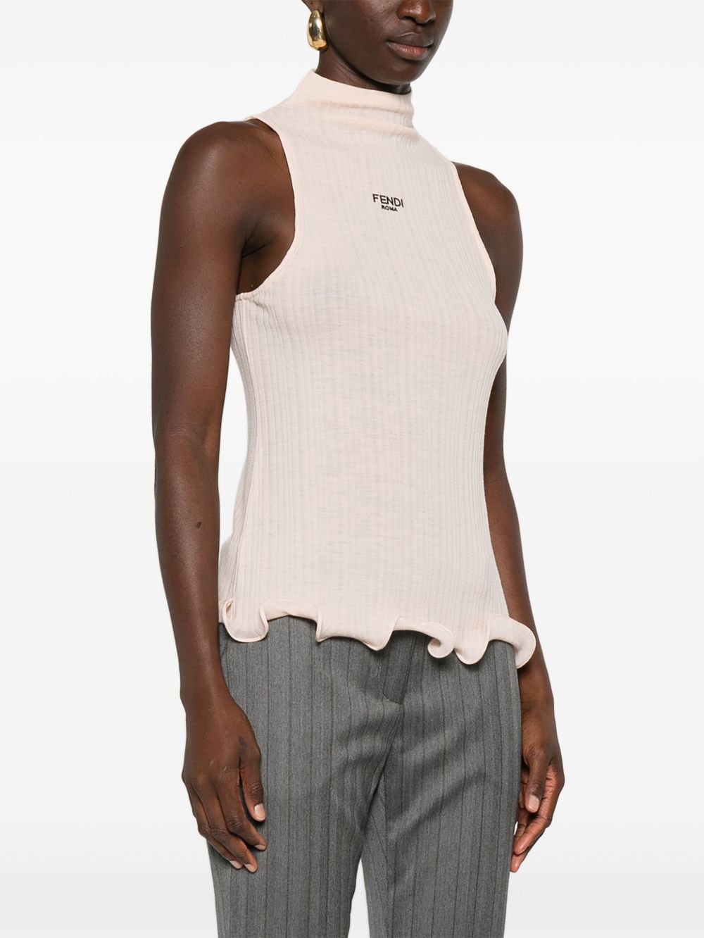 FENDI Mock Neck Sleeveless Top with Flared Hem