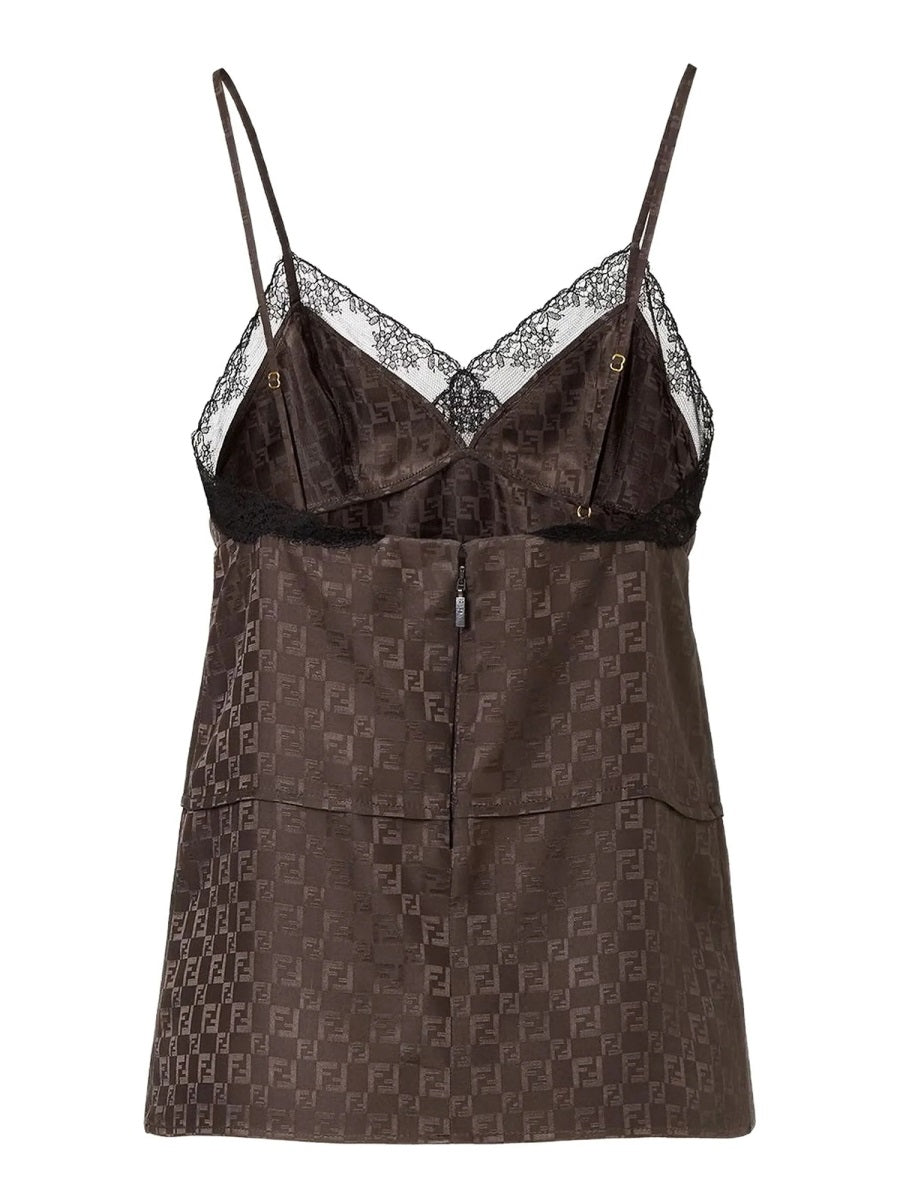 FENDI Sleeveless Jacquard Silk Top with Sweetheart Neckline - Size 38