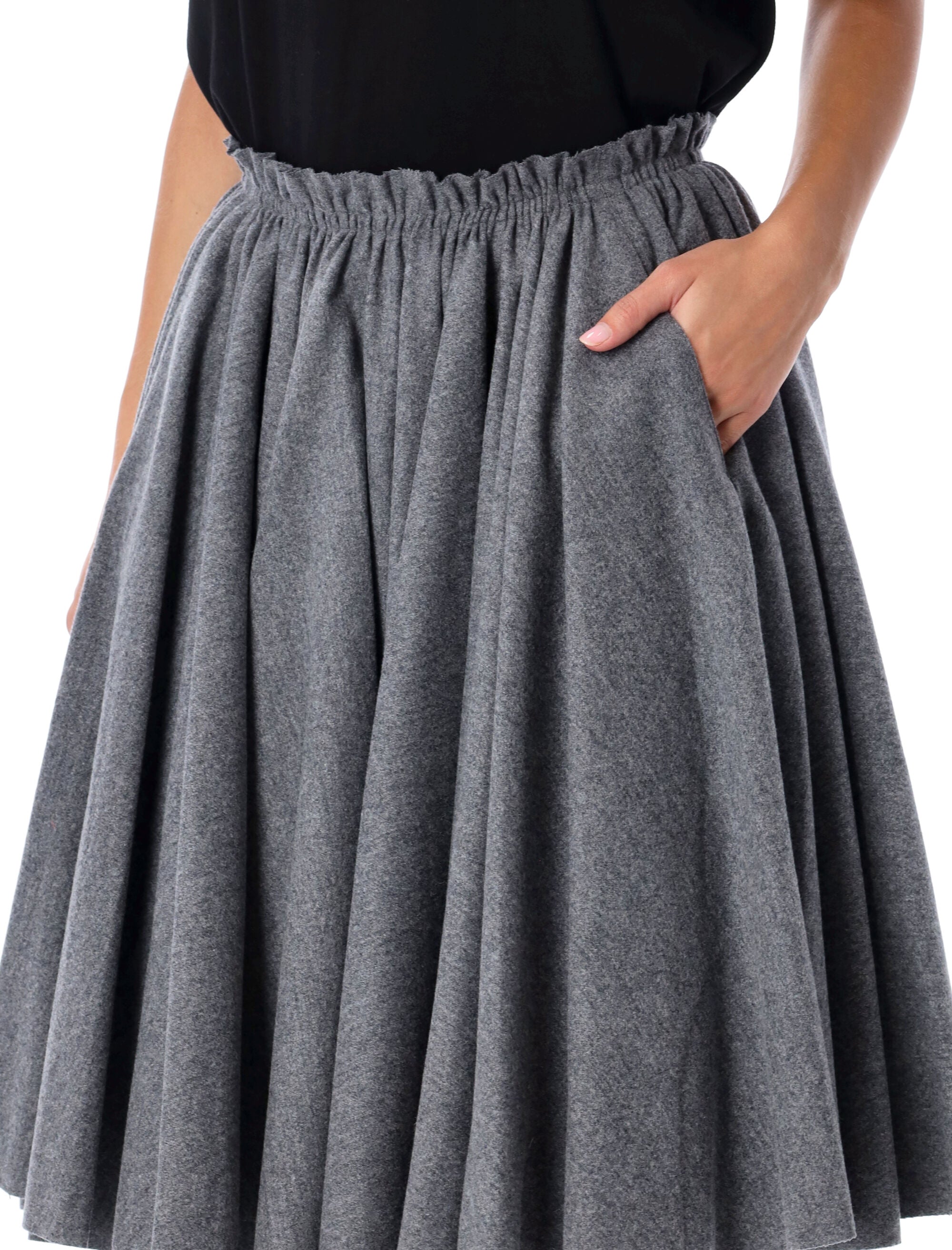 AMI PARIS Pleated Wool Flannel Midi Skirt - Size 36