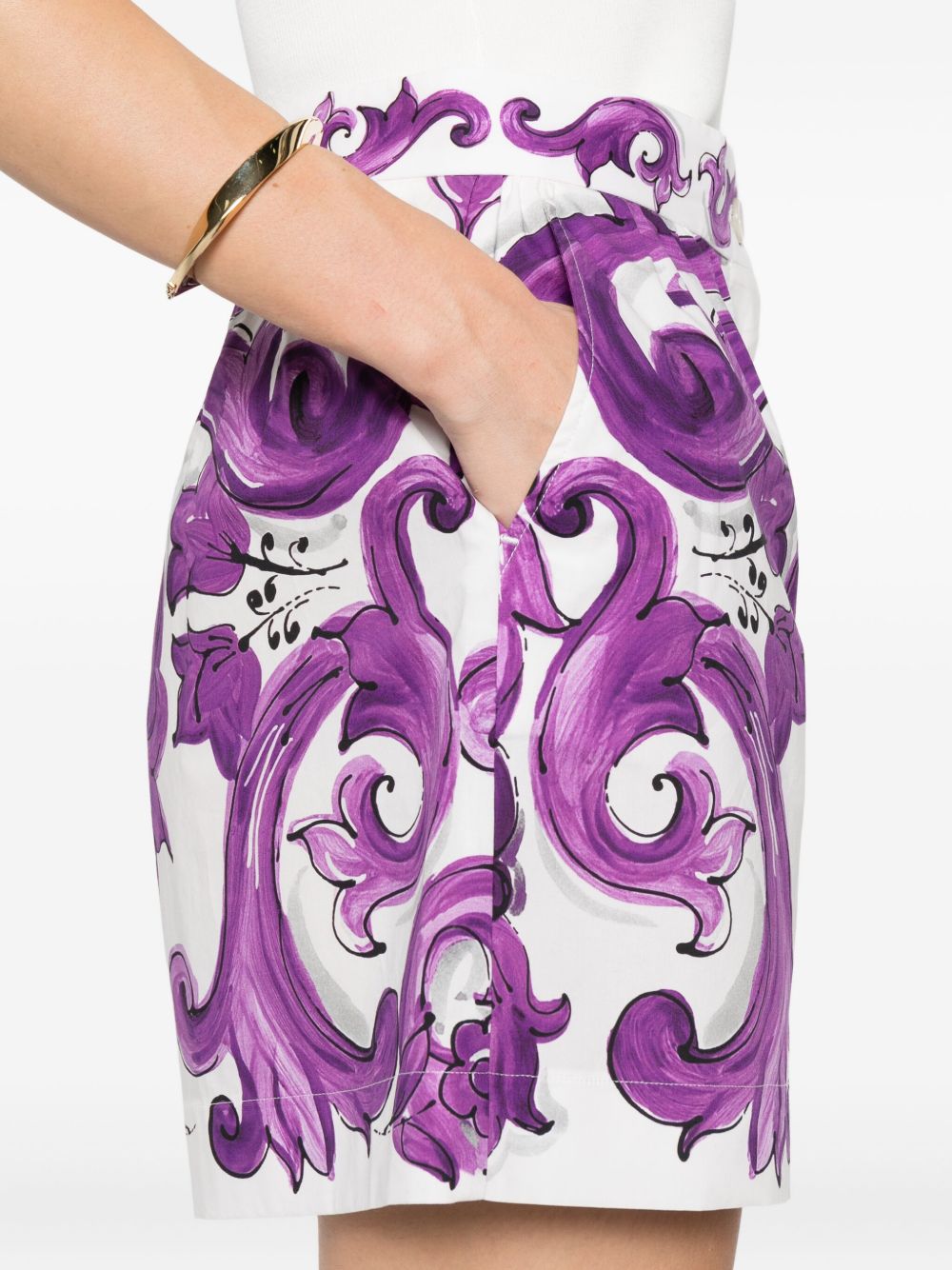 DOLCE & GABBANA Mini Cotton Shorts with Maiolica Print