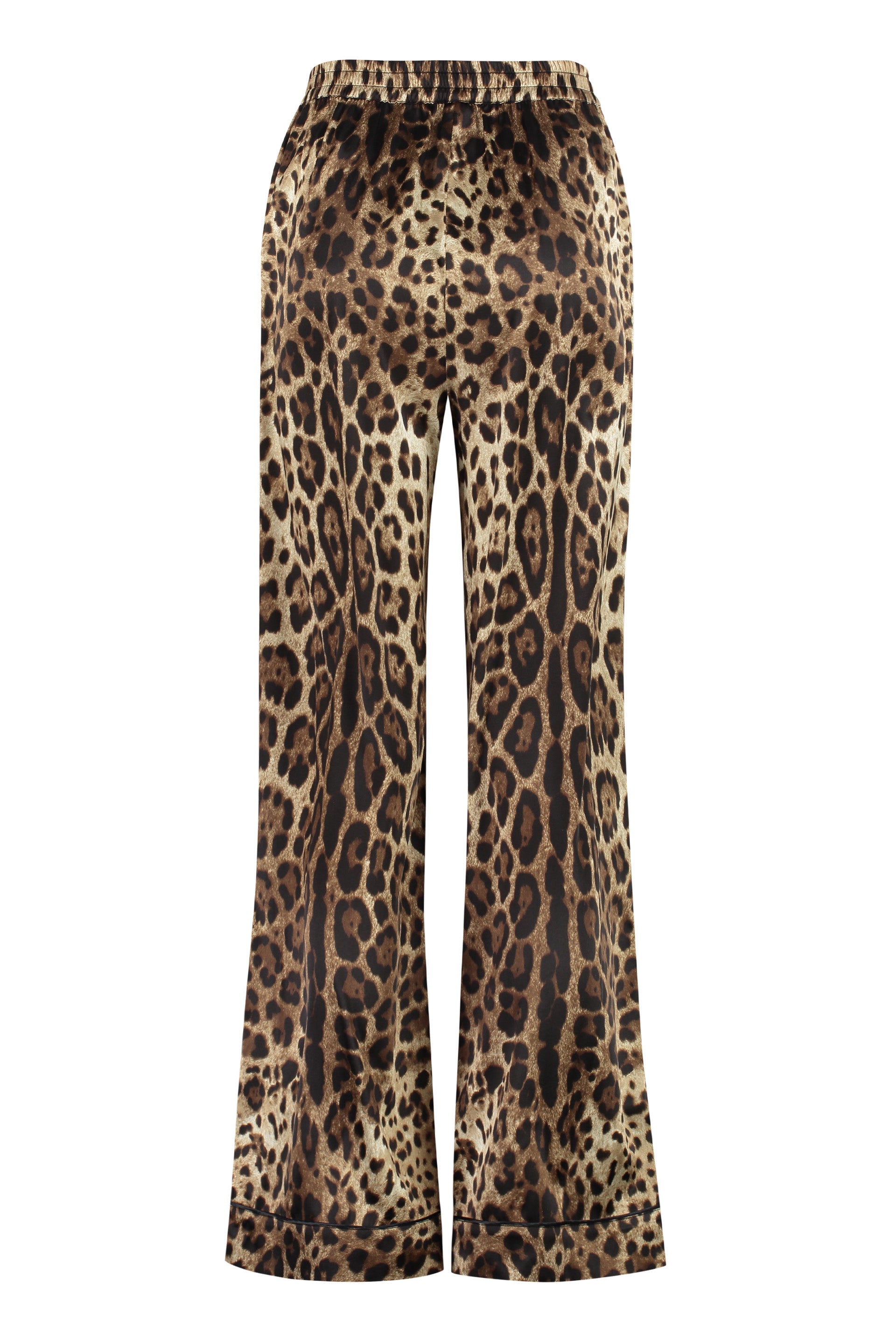 DOLCE & GABBANA Leopard Print Silk Pants with Elasticated Waist