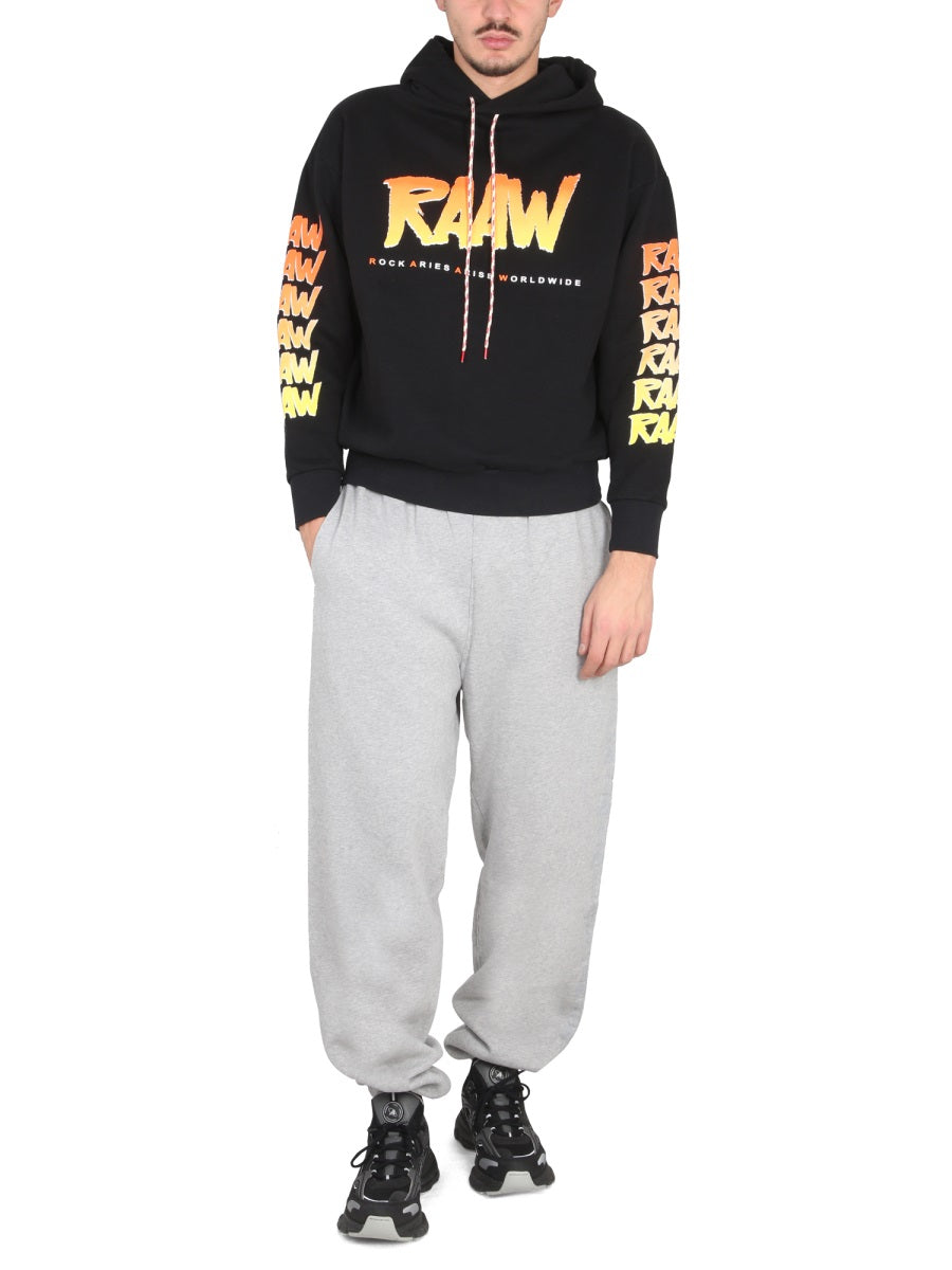 ARIES Unisex Logo Print Sweatshirt with Drawstring Neckline