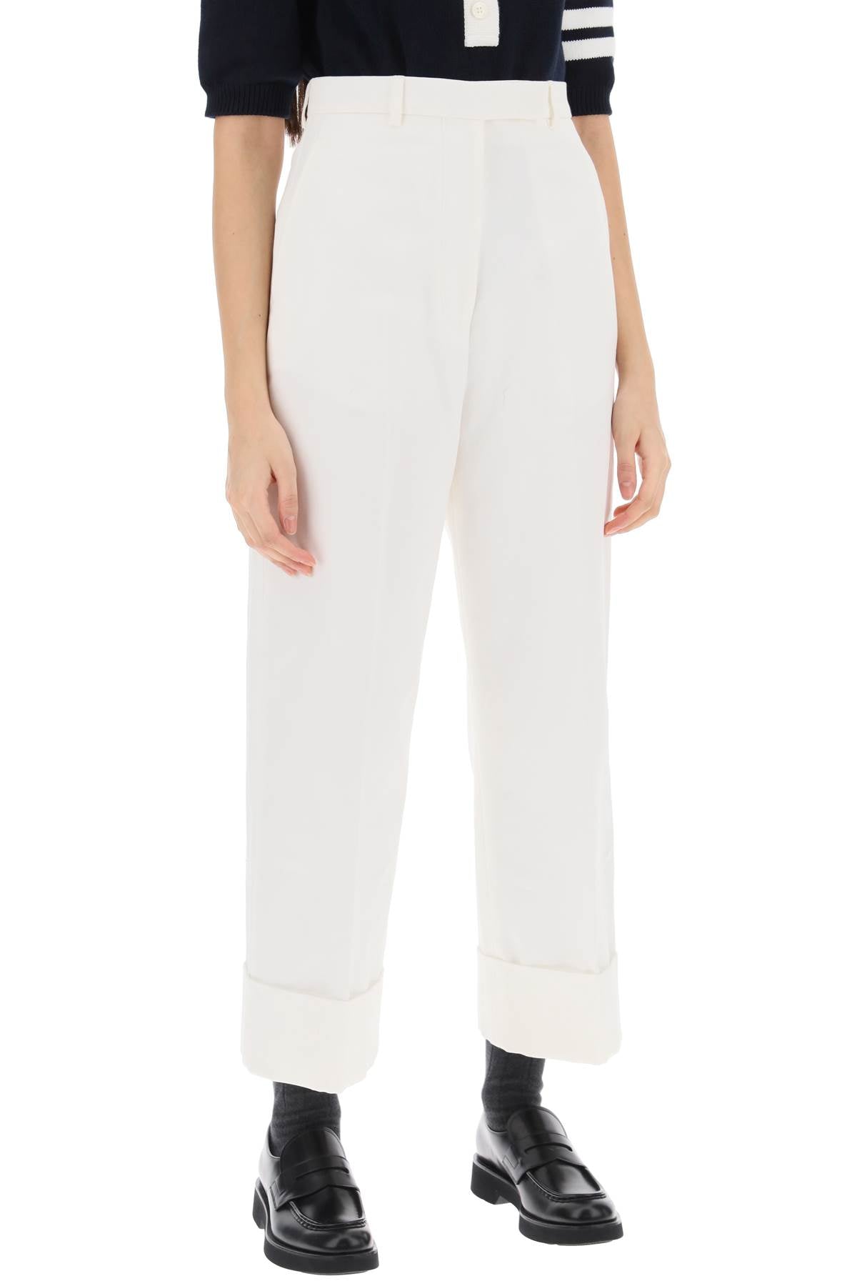 THOM BROWNE High Waisted Straight Leg Trouser