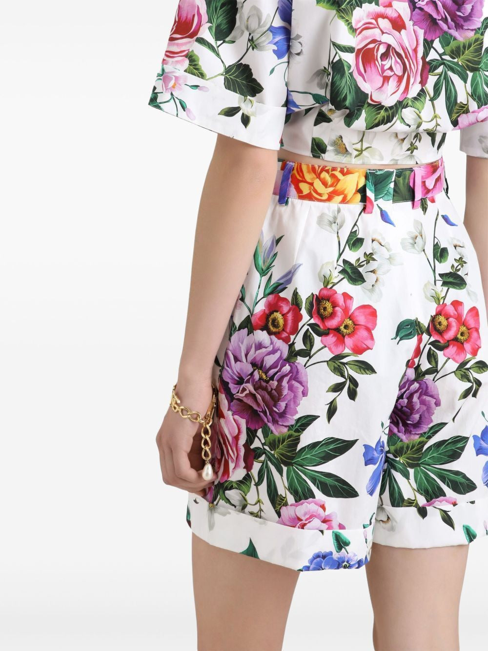 DOLCE & GABBANA Floral Print High-Waisted Cotton Bermudas
