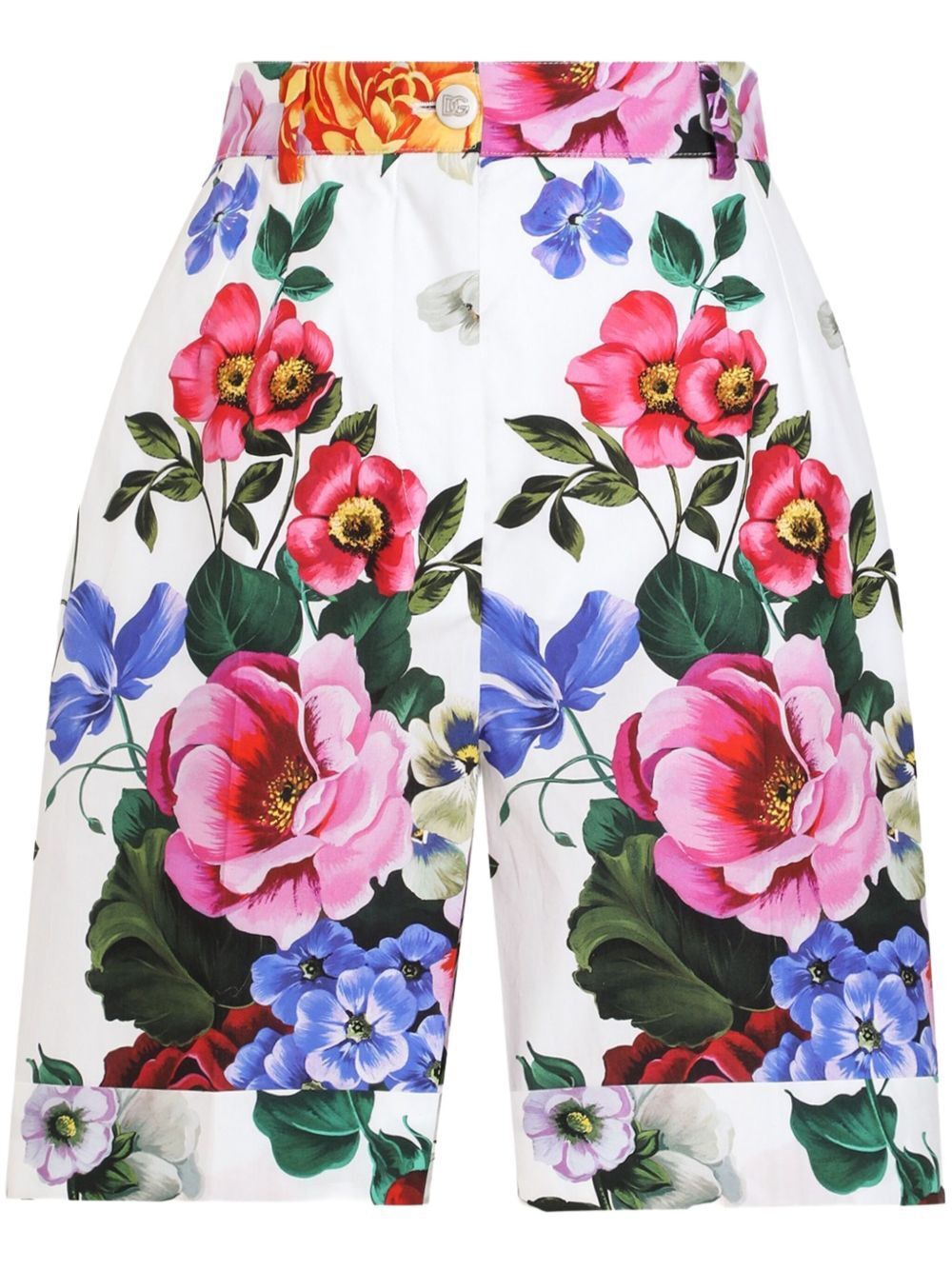 DOLCE & GABBANA Floral Print High-Waisted Cotton Bermudas