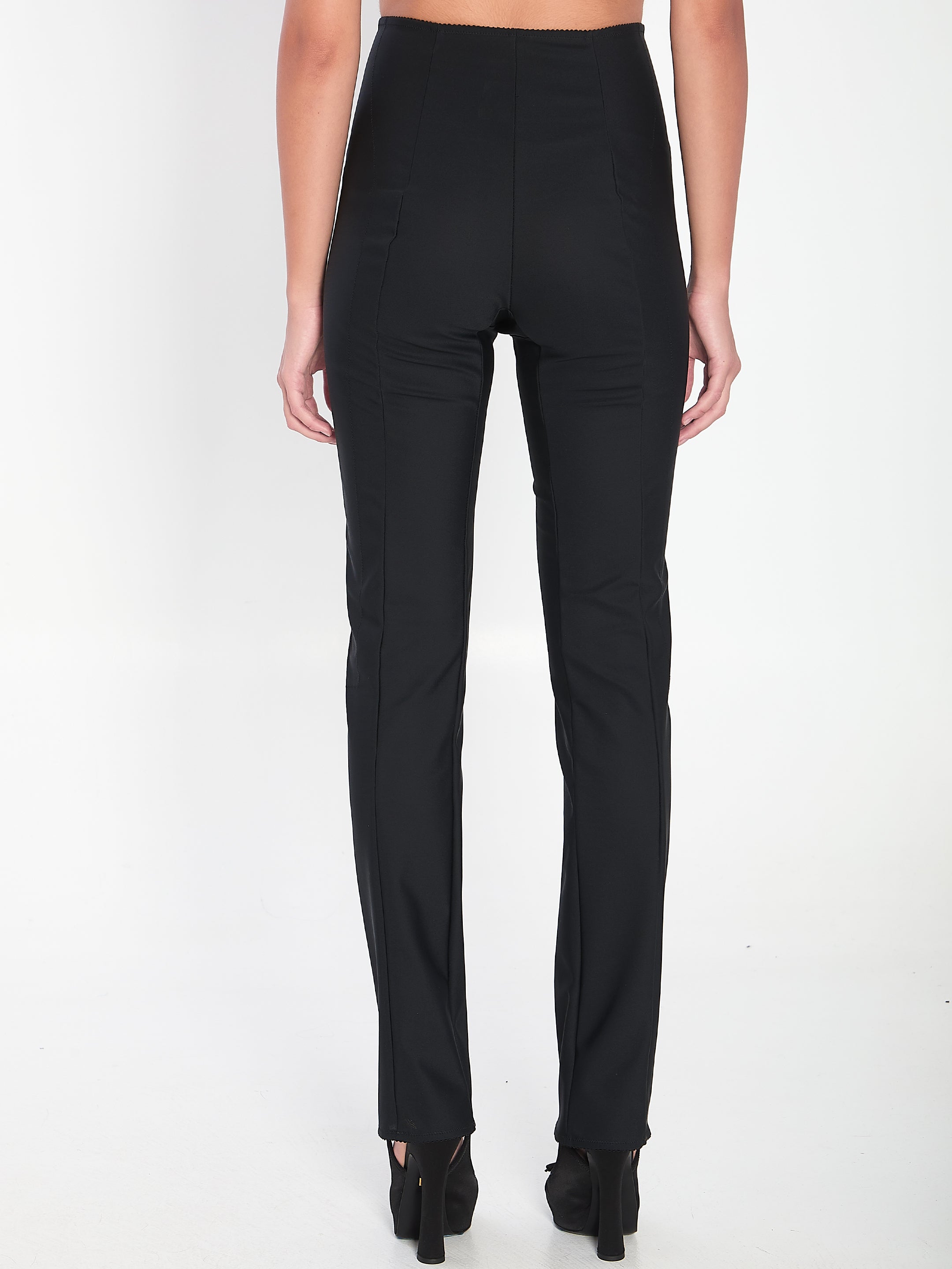 DOLCE & GABBANA Stretch Satin Leggings with Dolce Waistband - Size 42 IT