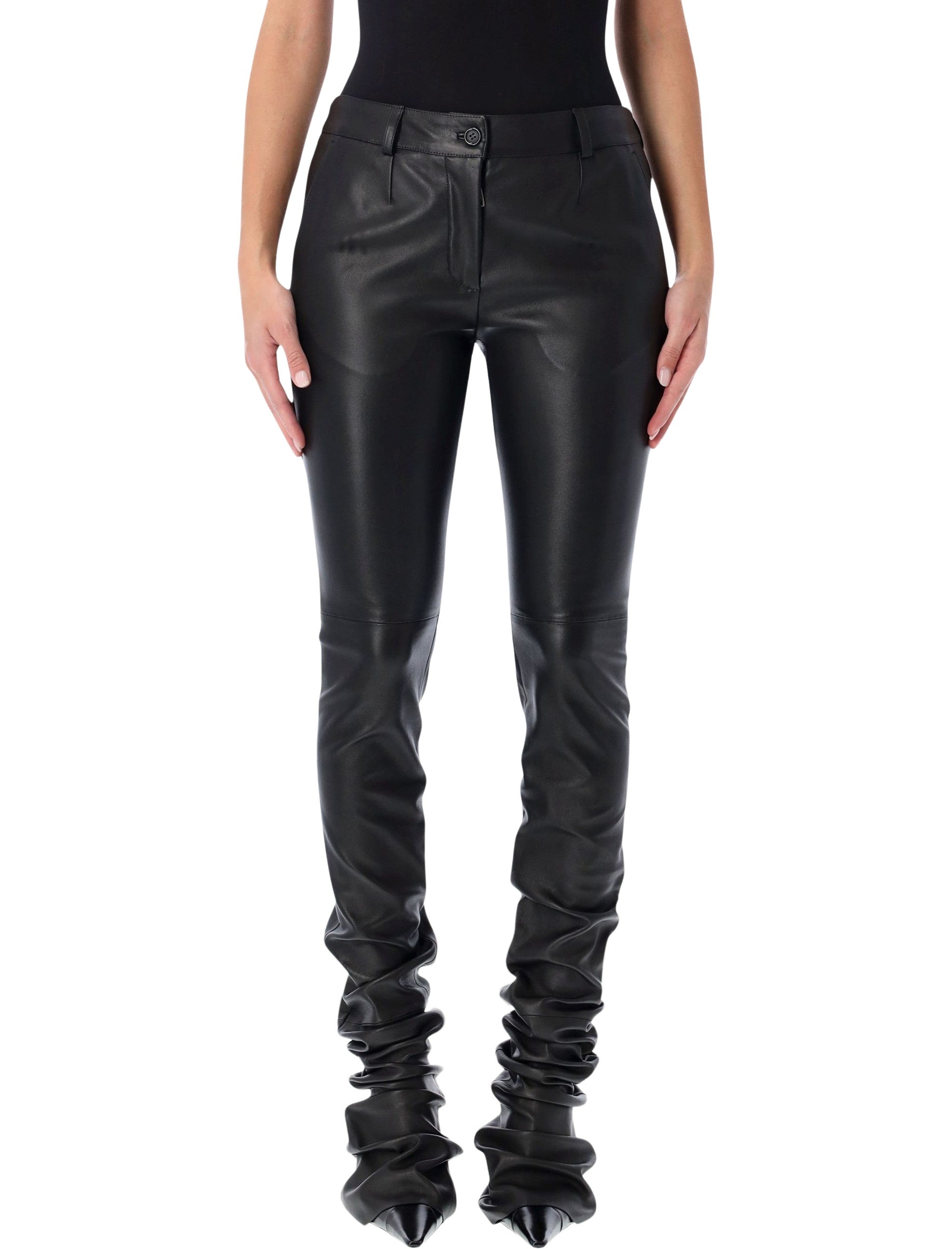 DOLCE & GABBANA Slim Fit Stretch Nappa Leather Trousers - Size 40