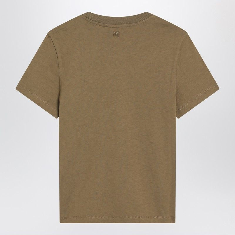 AMI PARIS Bronze Mini Heart Embellished T-Shirt for Women - FW25