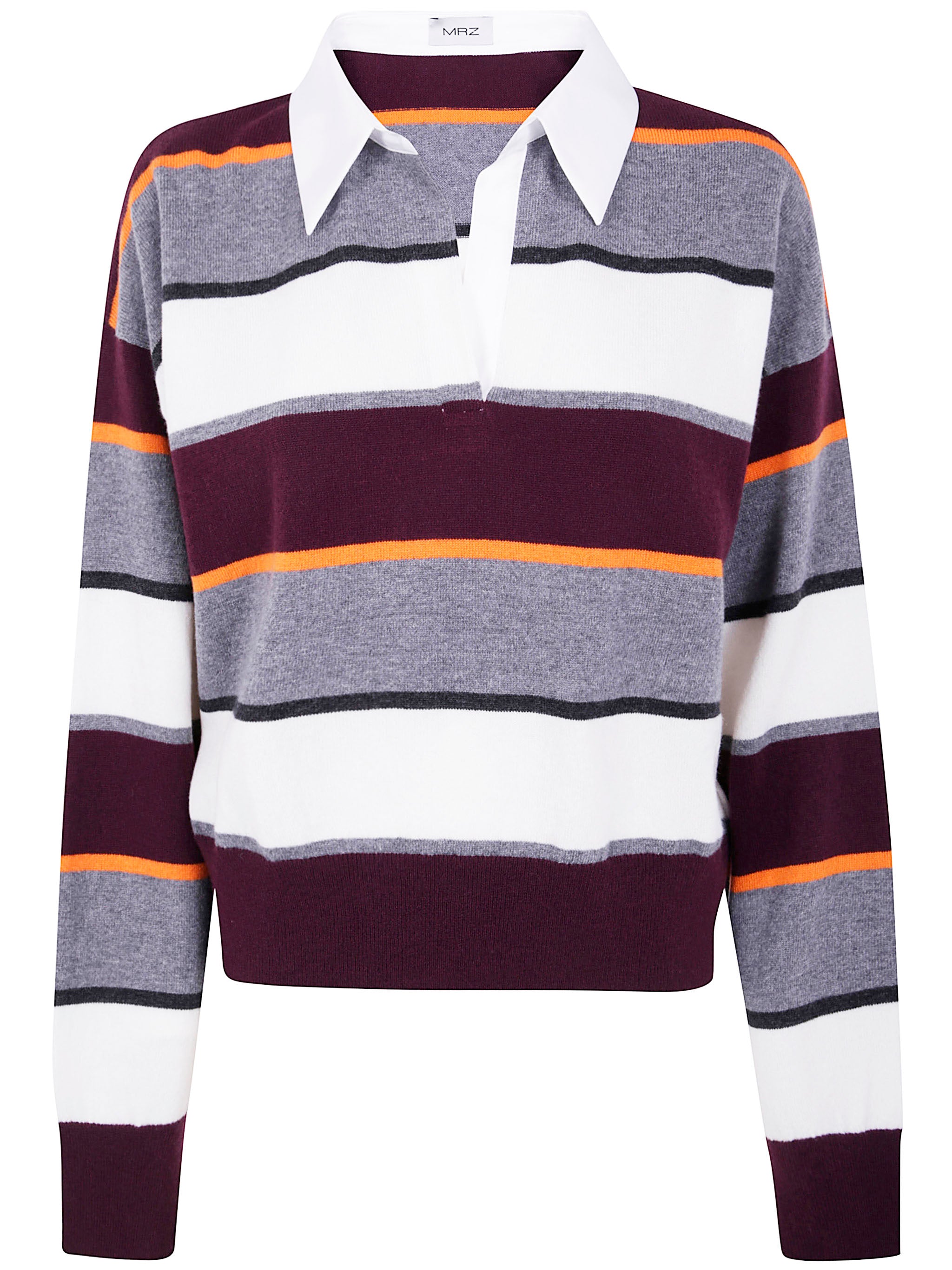 MRZ Striped Sweater with Polo/ Shirt Collar