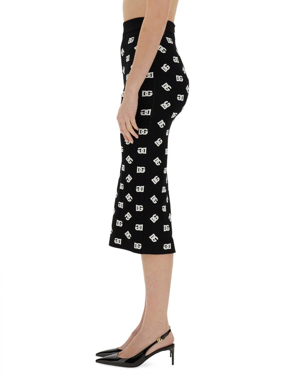 DOLCE & GABBANA Slim Fit Logo Jacquard Pencil Skirt - Size 40