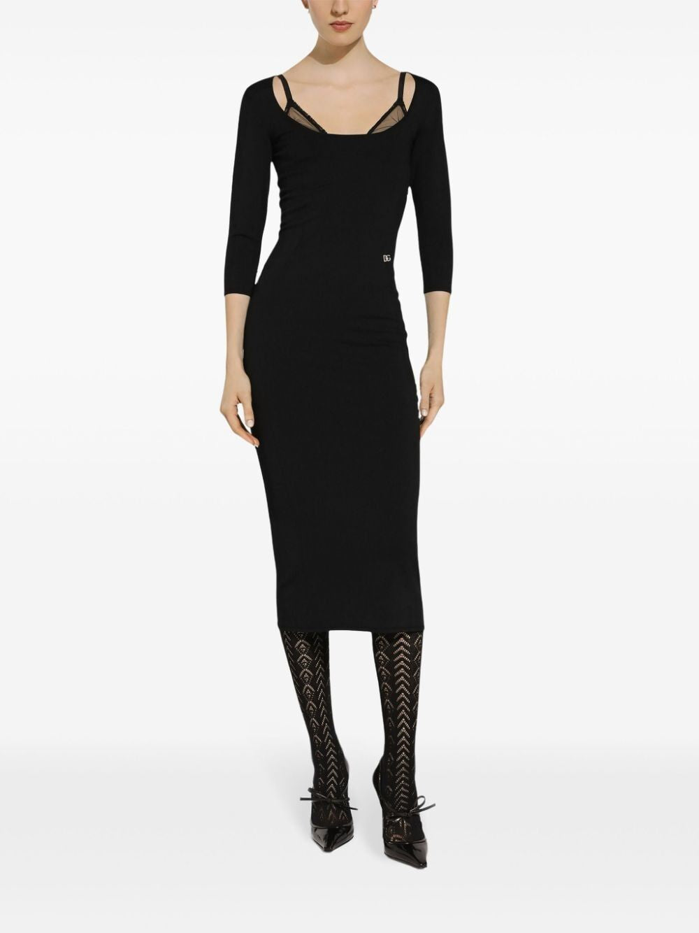 DOLCE & GABBANA Logo Plaque Midi Dress