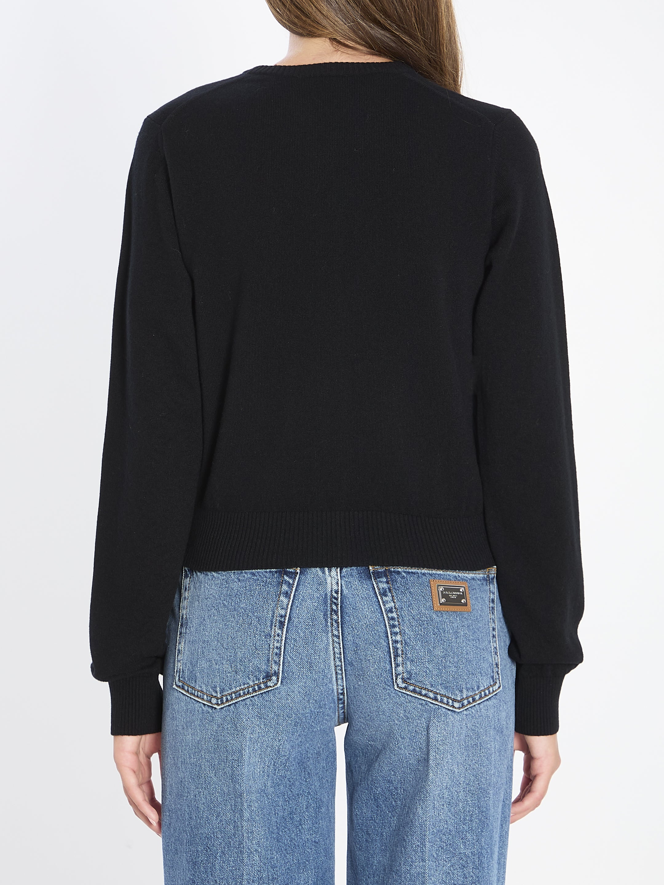 DOLCE & GABBANA Cropped Cashmere Cardigan with Ribbed Detail - Size 42 IT