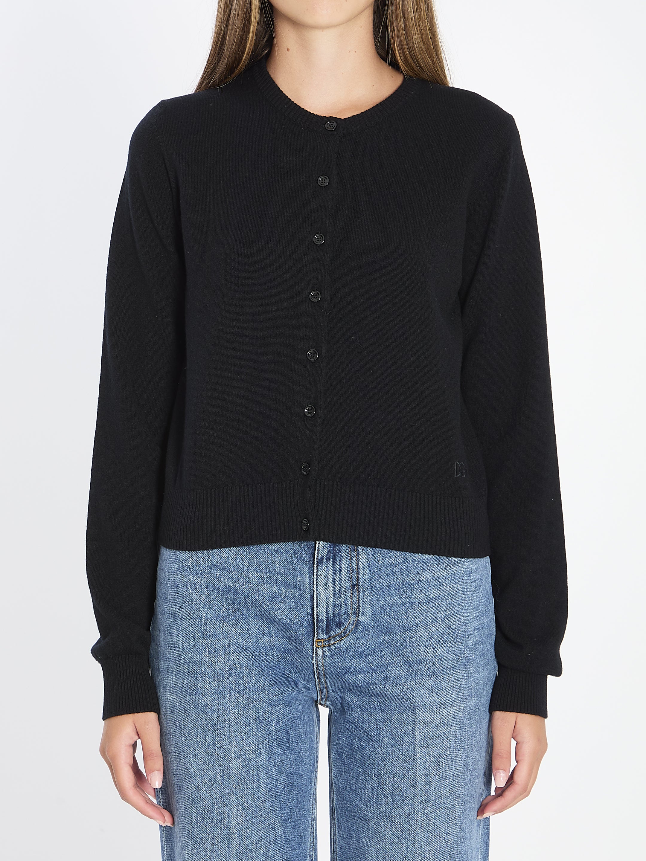 DOLCE & GABBANA Cropped Cashmere Cardigan with Ribbed Detail - Size 42 IT