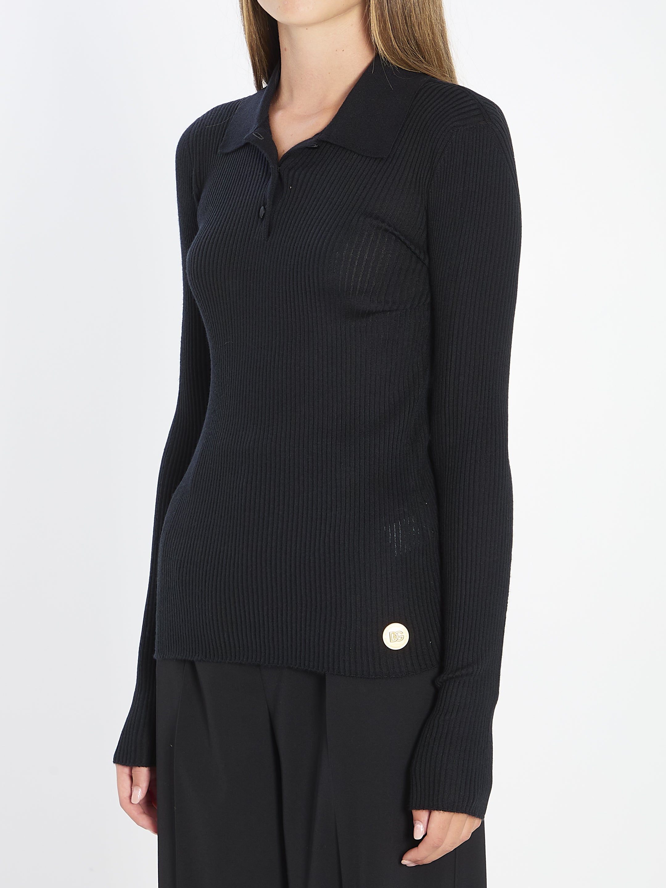 DOLCE & GABBANA Long Sleeve Polo Shirt - Size 42 IT