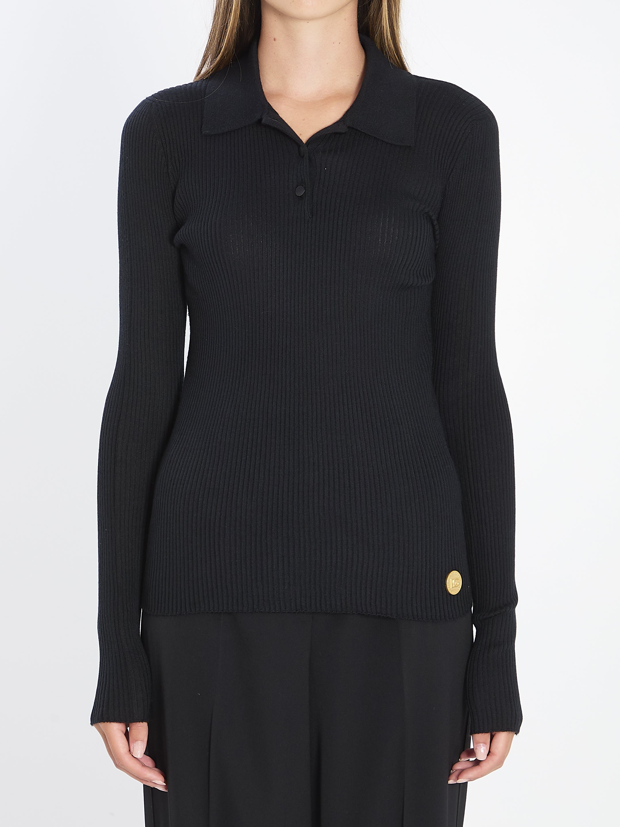 DOLCE & GABBANA Long Sleeve Polo Shirt - Size 42 IT