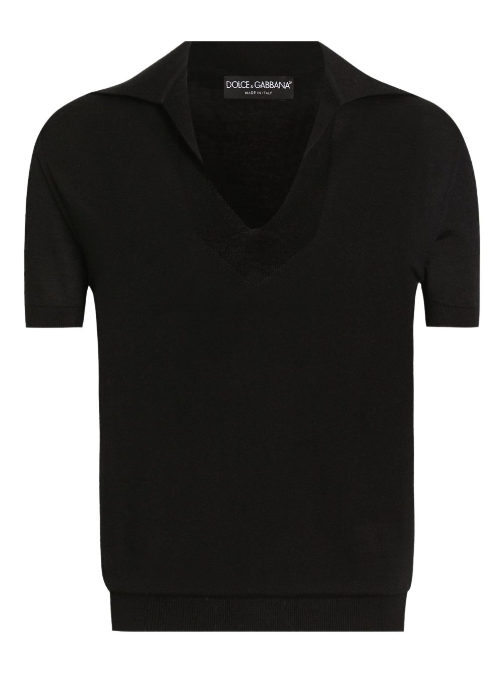 DOLCE & GABBANA Cashmere Tee with Polo Collar and Ribbed Cuffs