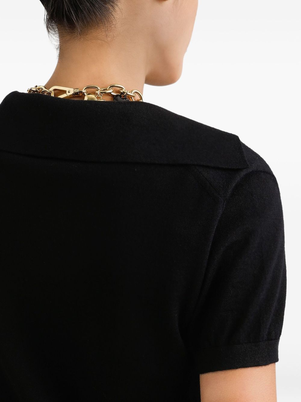 DOLCE & GABBANA Cashmere Tee with Polo Collar and Ribbed Cuffs