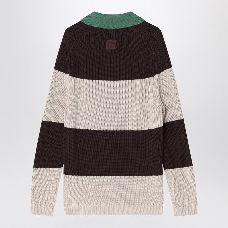 FENDI Knit Cotton Polo Shirt with Stripes