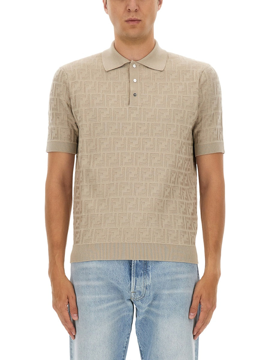 FENDI Logo Print Cotton Polo Shirt