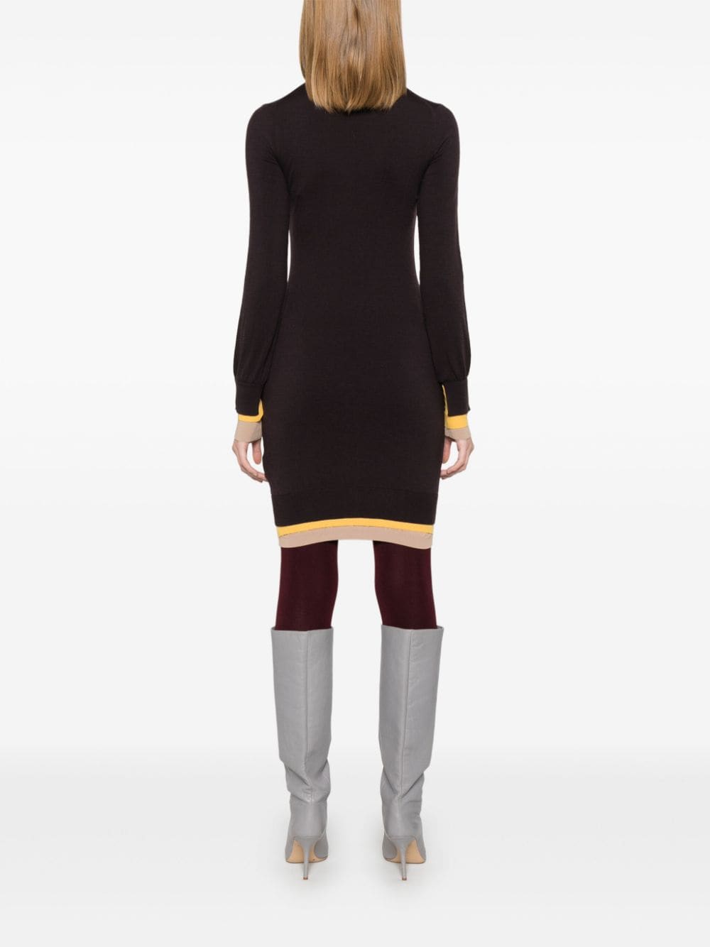 FENDI Layered Knit Dress with High Neck - Mini