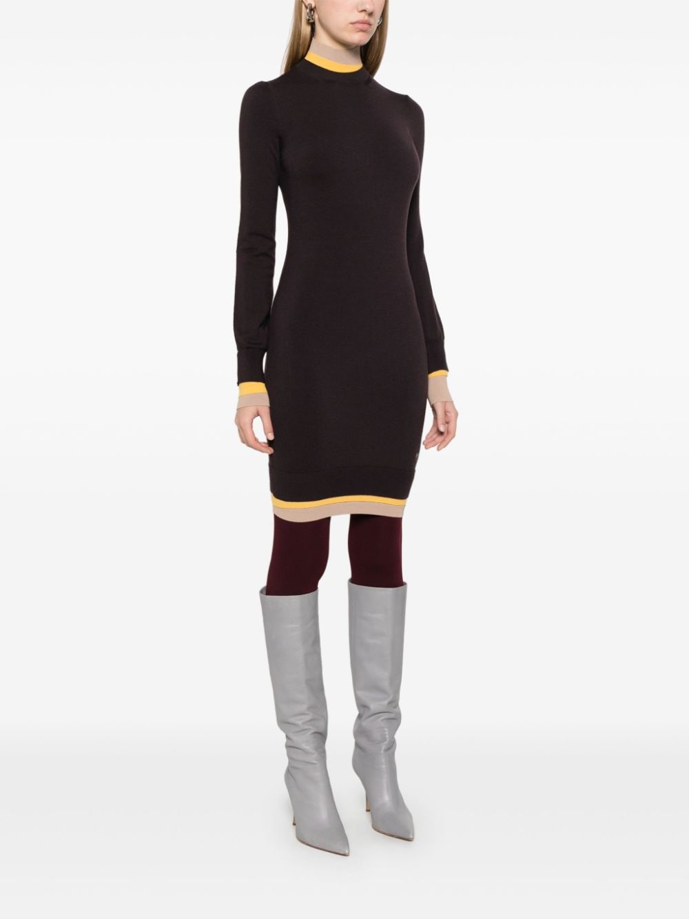 FENDI Layered Knit Dress with High Neck - Mini