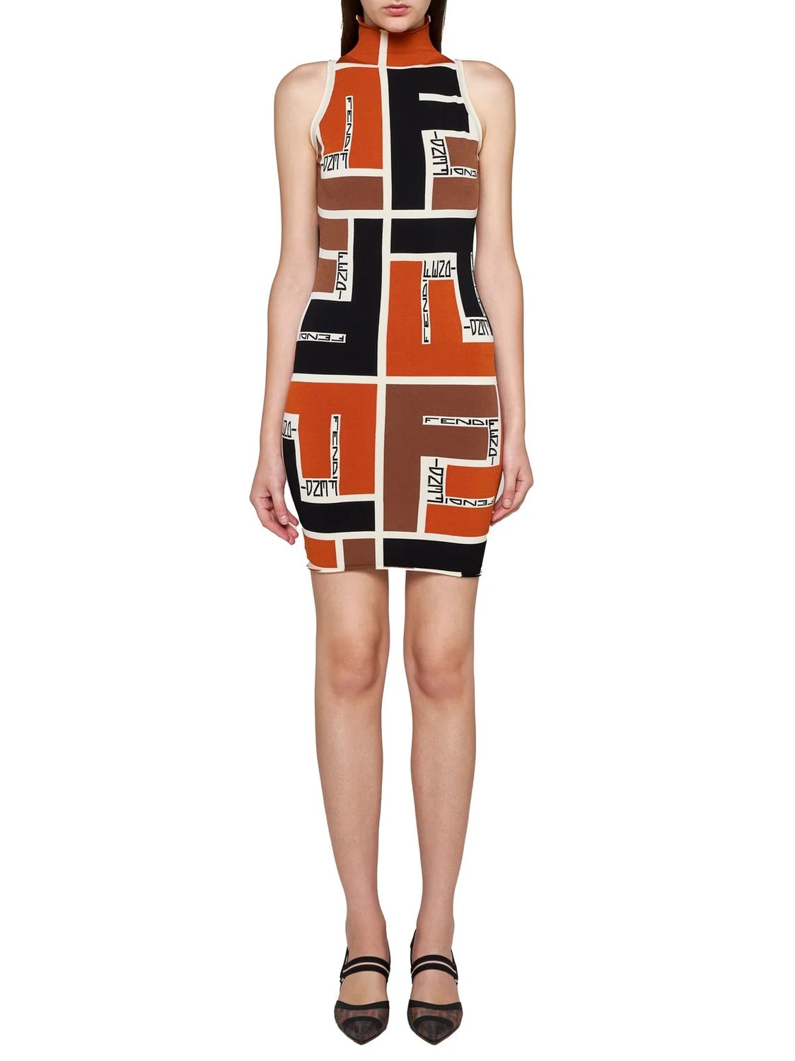 FENDI Chic High Neck Sleeveless Mini Dress