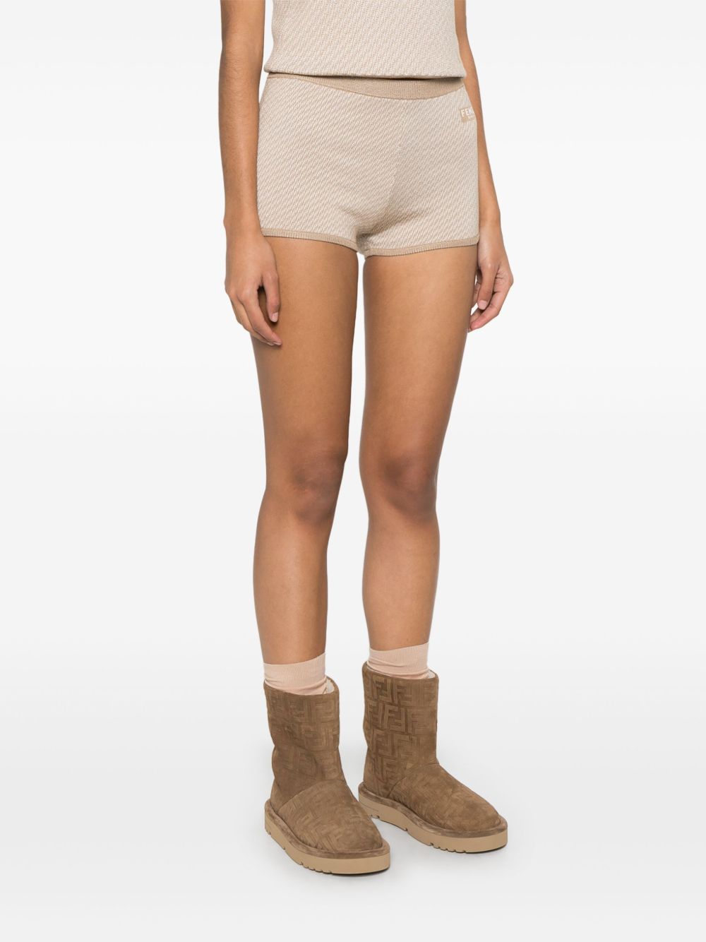 FENDI Wool Mini Shorts with Jacquard Logo