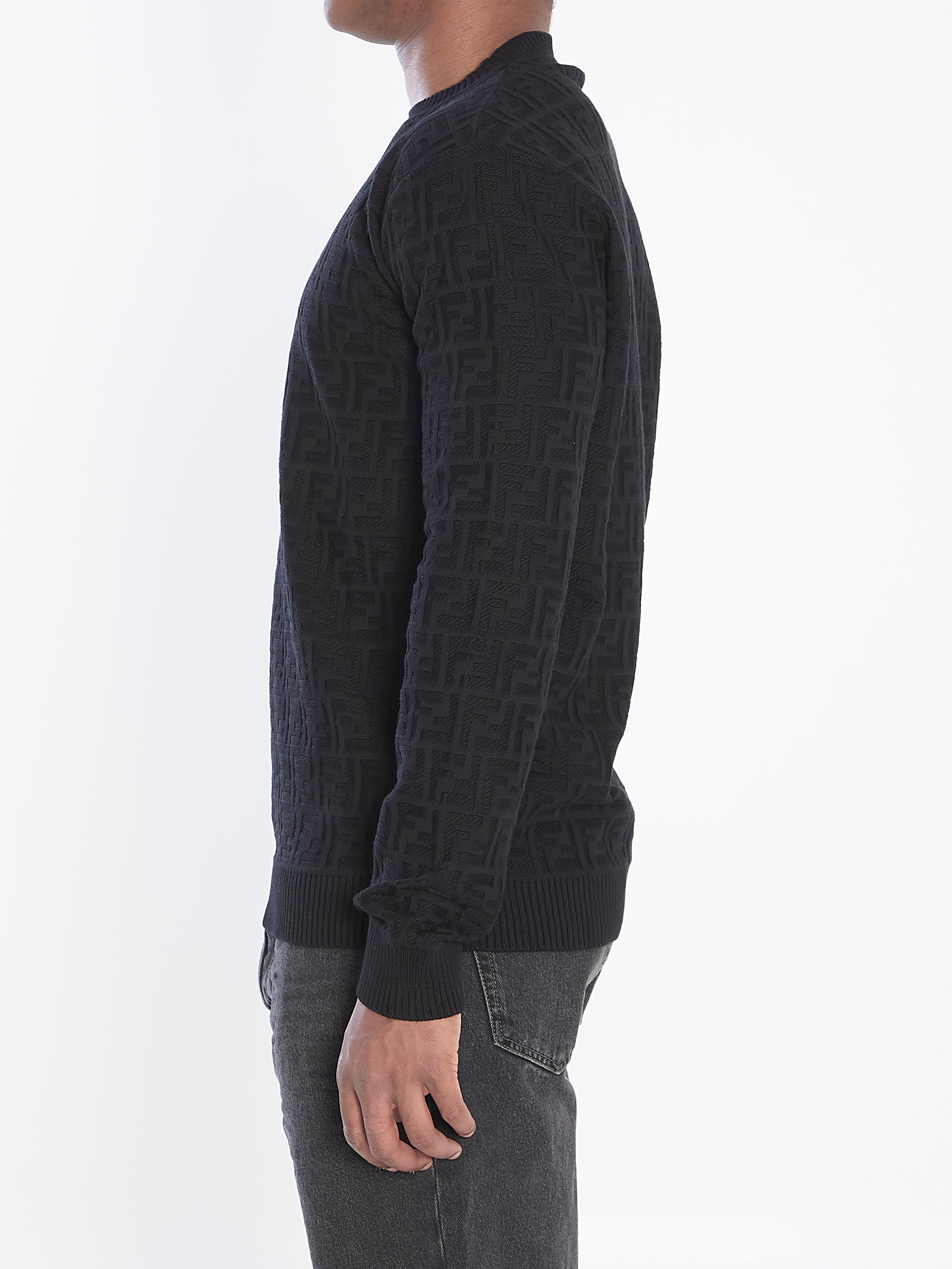 FENDI All-Over Knit Round Neck Long Sleeve T-Shirt for Men