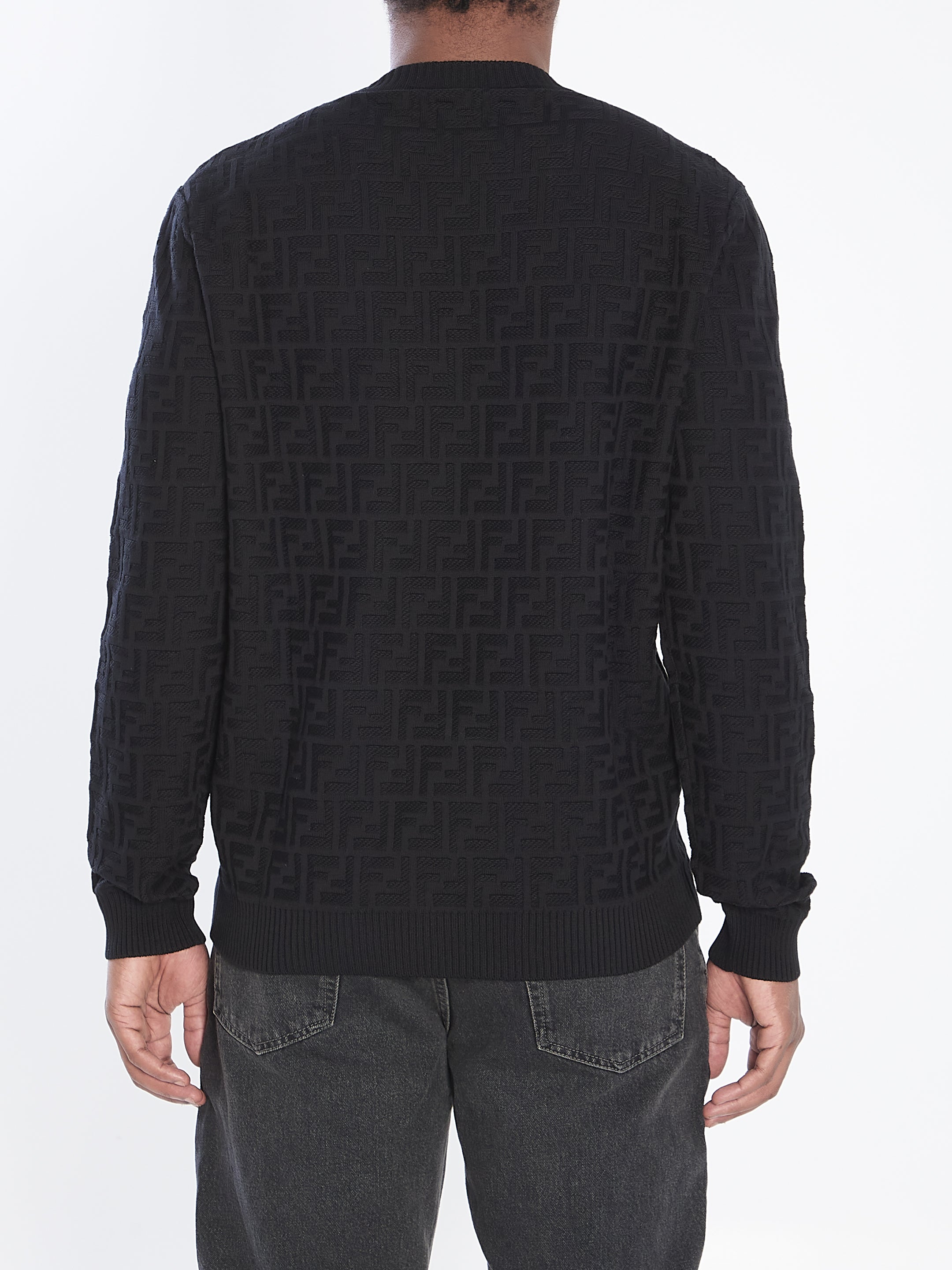 FENDI All-Over Knit Round Neck Long Sleeve T-Shirt for Men