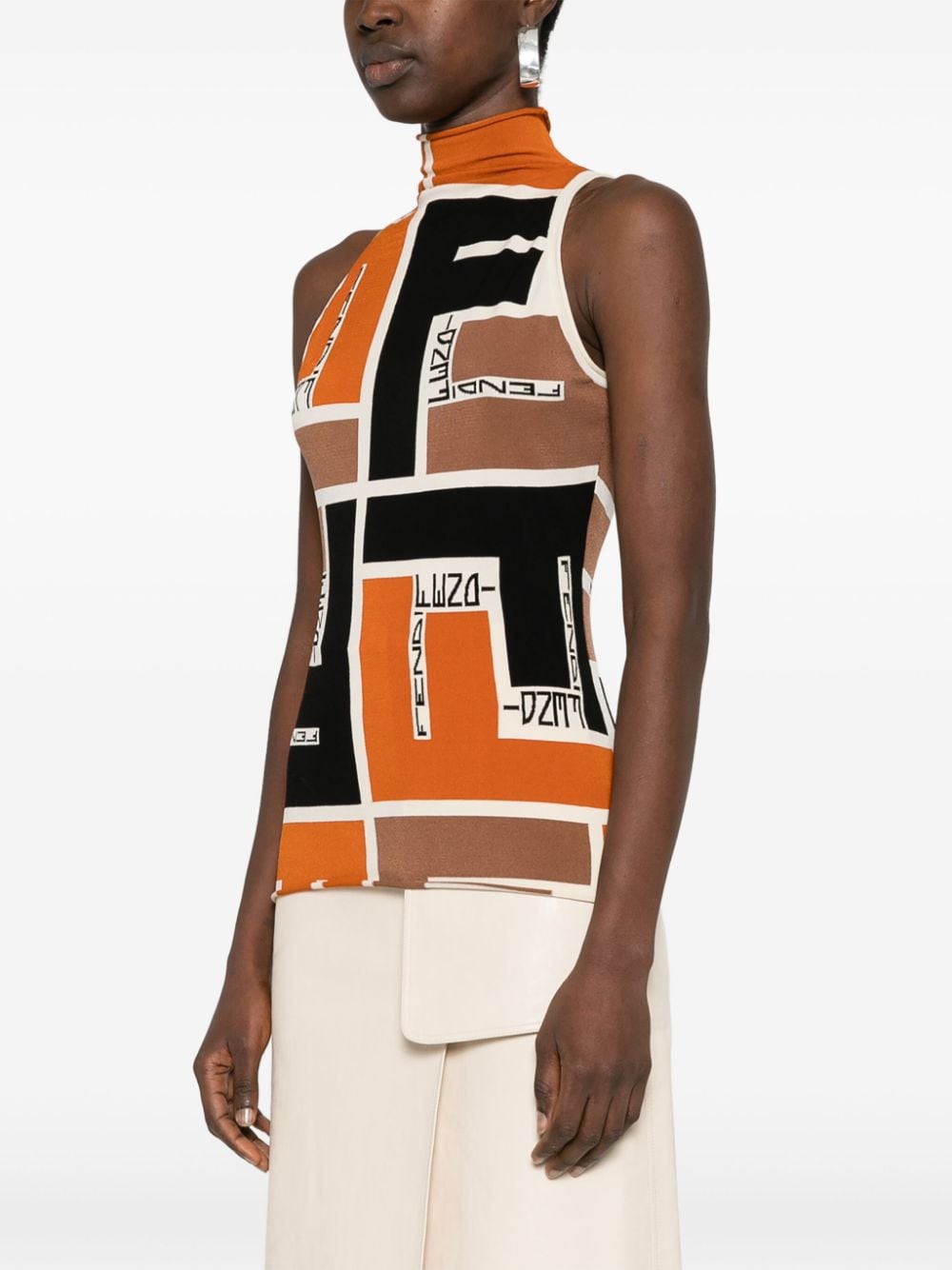 FENDI Printed Turtle-Neck Top - Sleeveless High Neck Design