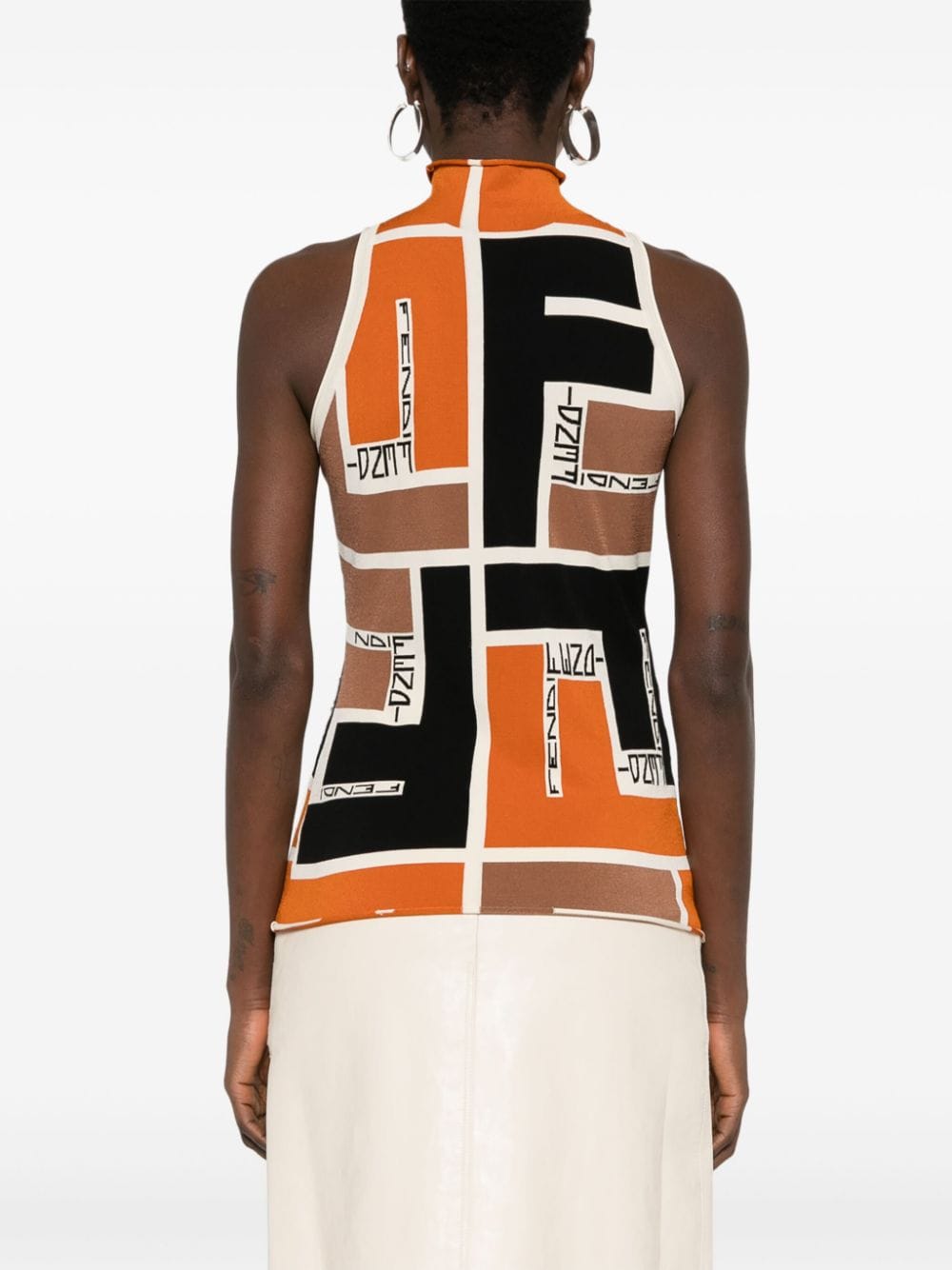 FENDI Printed Turtle-Neck Top - Sleeveless High Neck Design