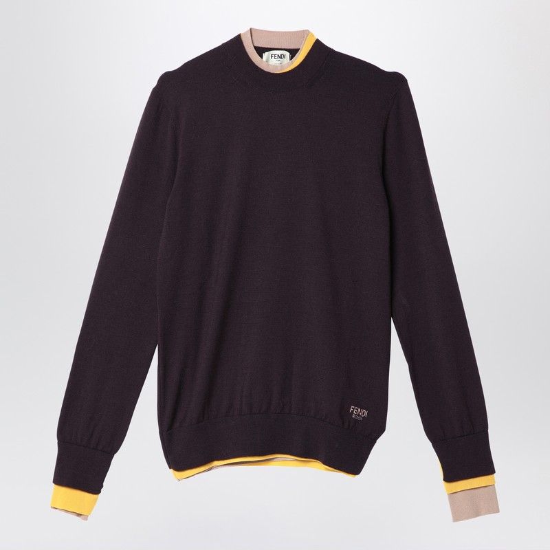 FENDI Wool Jumper with Trompe-Loeil Effects and Embroidered Logo