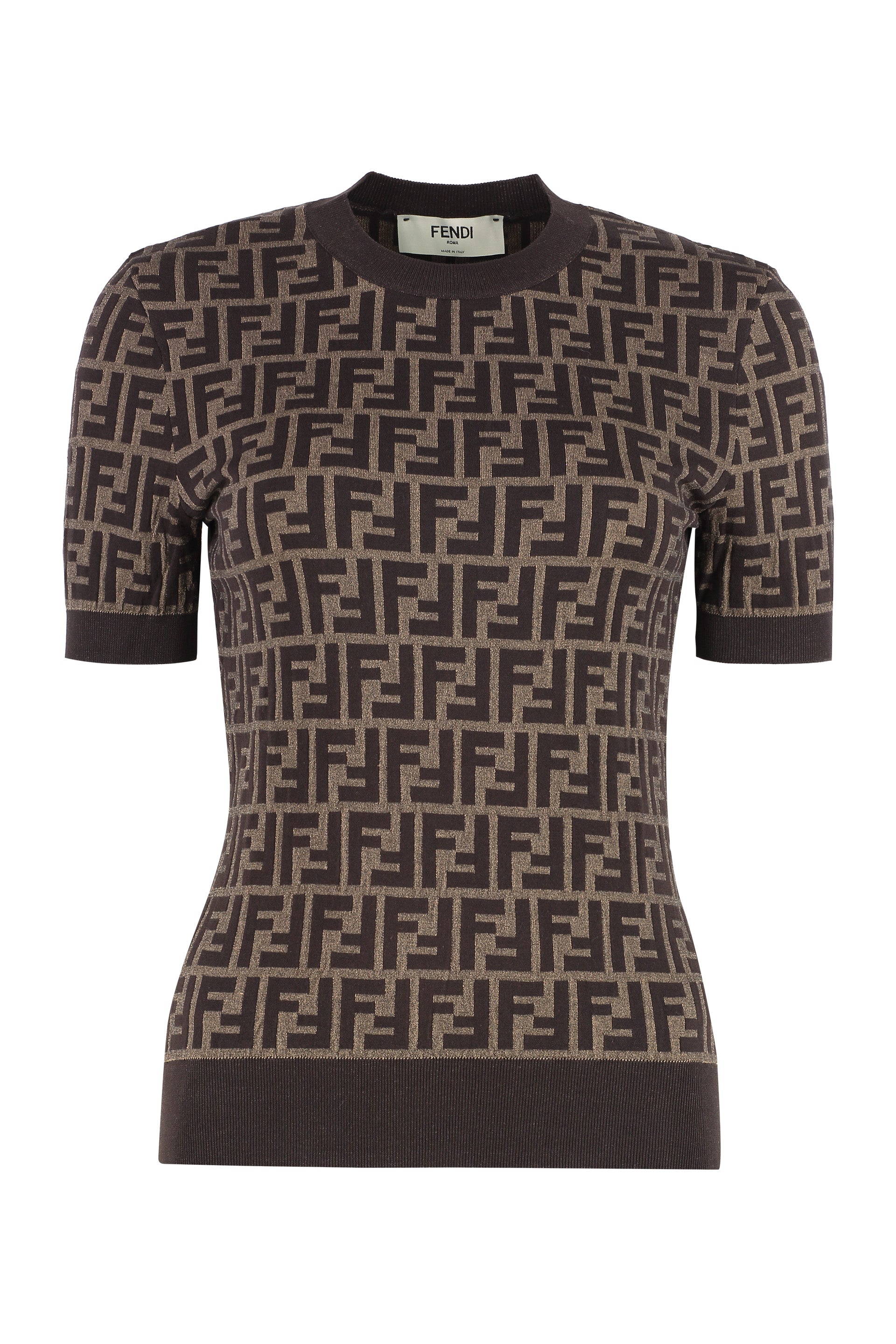 FENDI Short Sleeve Jacquard Knit Sweater for Women
