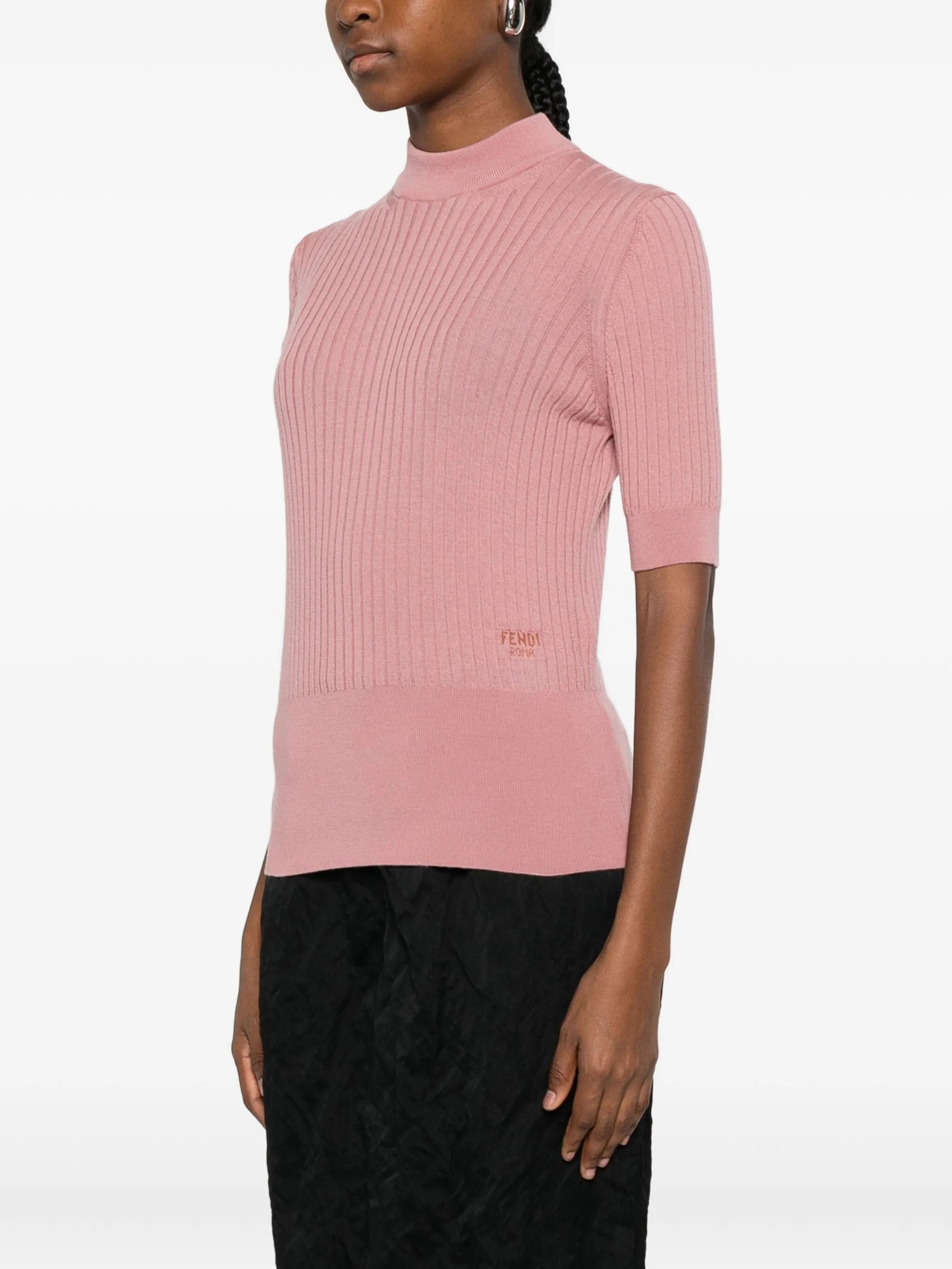 FENDI Essential Crew Neck Wool Sweater - Short Sleeves