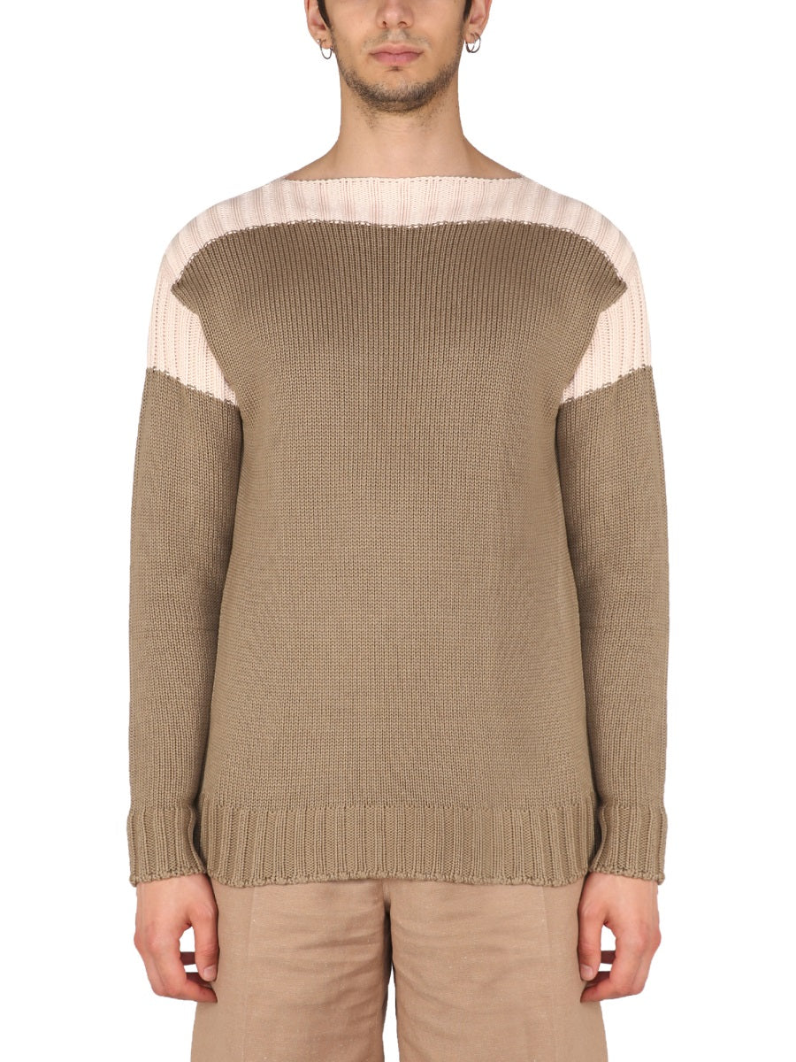 FENDI Cotton and Cashmere Sweater with Boat Neckline for Men