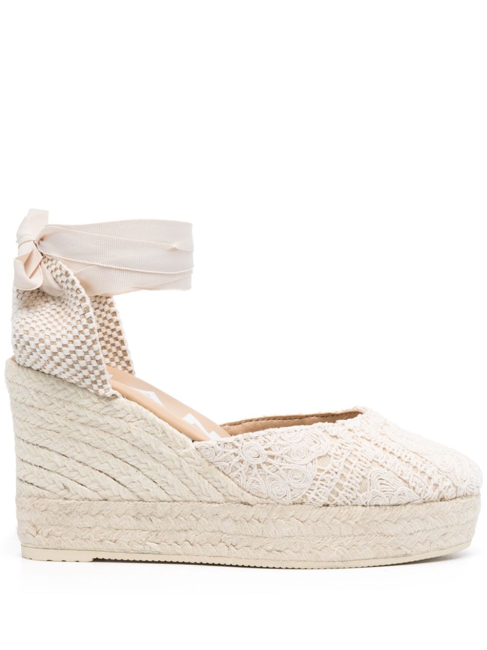 MANEBI Crochet Wedge Espadrilles with Ankle Strap - 100mm Height