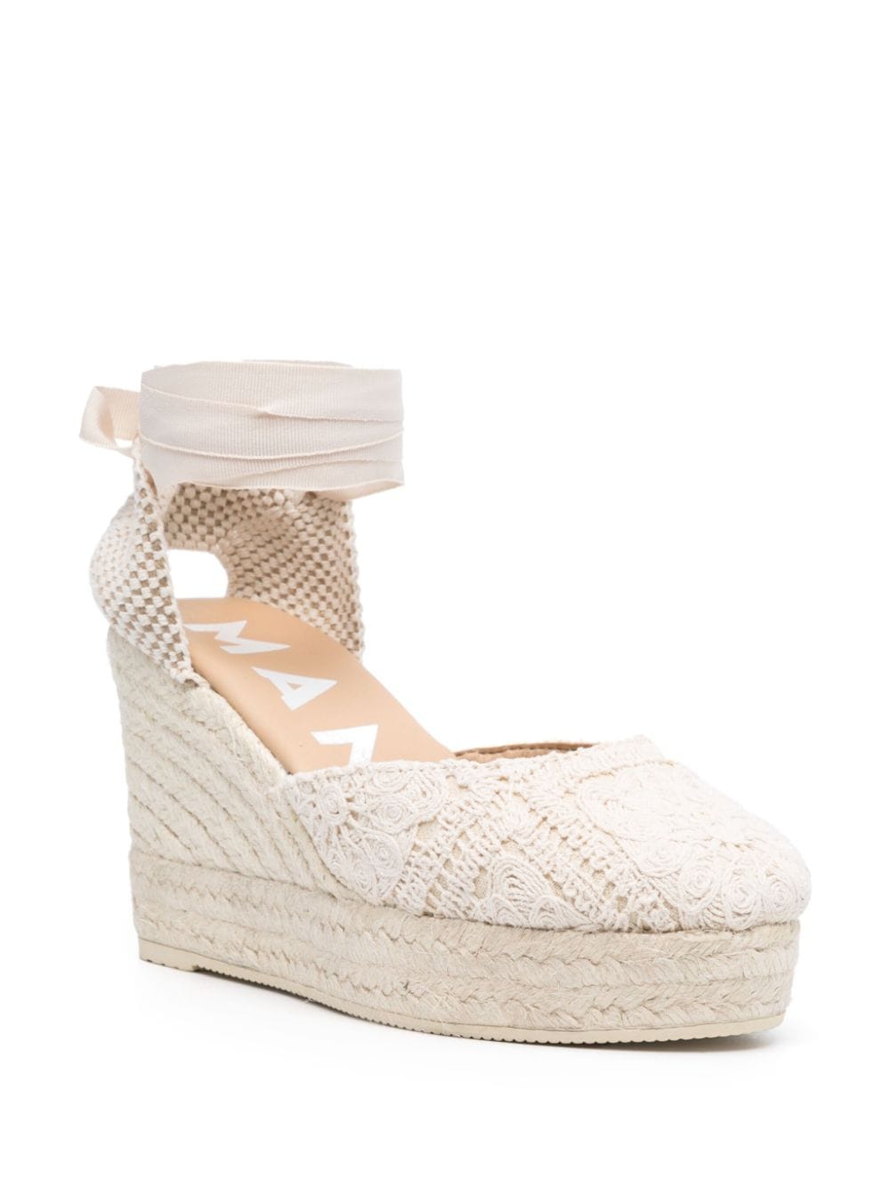MANEBI Crochet Wedge Espadrilles with Ankle Strap - 100mm Height